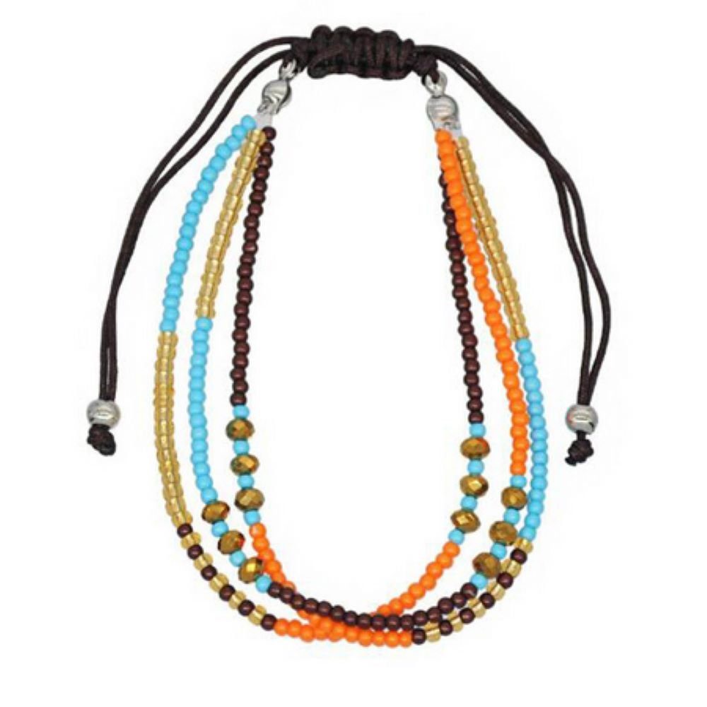BUNGSA Armband Armband Perlen Boho -Style aus Nylon Unisex orange-blau-gold-braun (1 Armband, 1-tlg), Bracelet Armschmuck