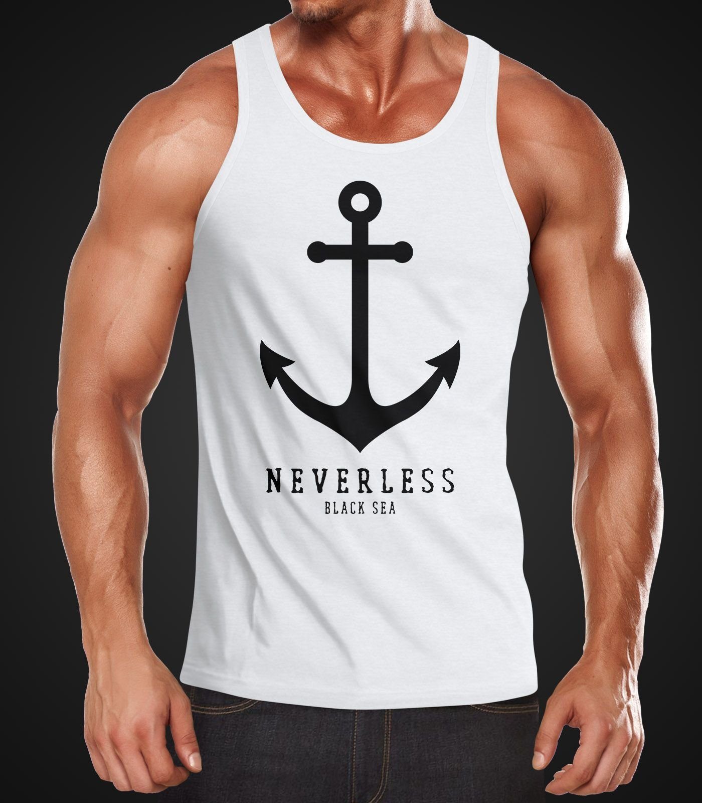Muscle mit Herren Shirt Anker Print Tank-Top Neverless® weiß Neverless Muskelshirt Tanktop