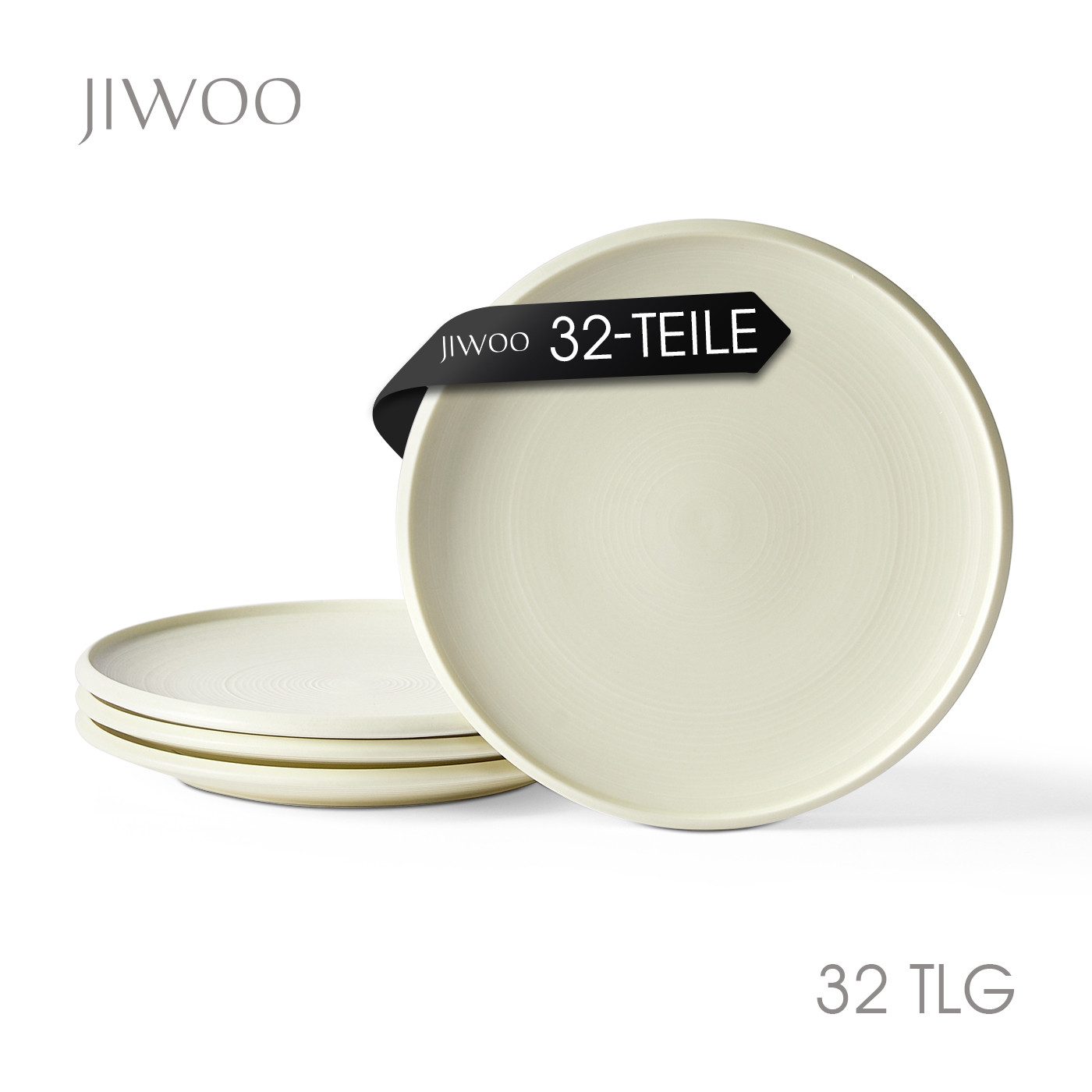 JIWOO Speiseteller 4er Ø21,8cm, Frühstücksteller Pastateller Teller Brotteller Plate, (32 St), Hochwertiges Tellerset Weiß Mikrowellenofen Spülmaschine Ø 21,8cm