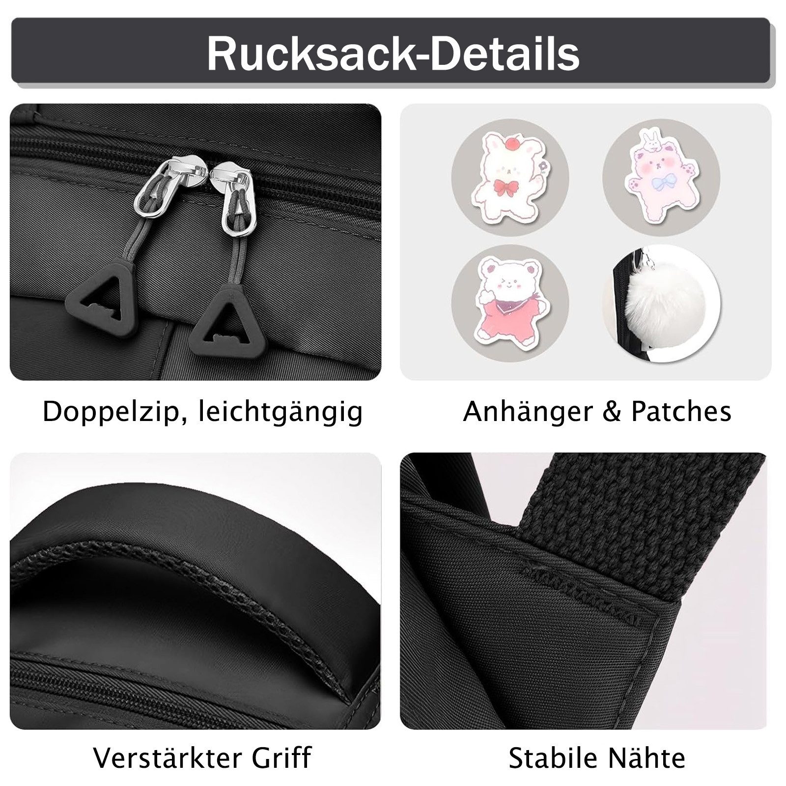 MOPUEA Schulrucksack Teenager-Schulranzen-Set, mit Stifteetui und Badge-Label (Wasserdicht Schulranzen,Unisex Geeignet für Mittelstufe-Universität, 2-tlg., für  – Bild 5 von 5