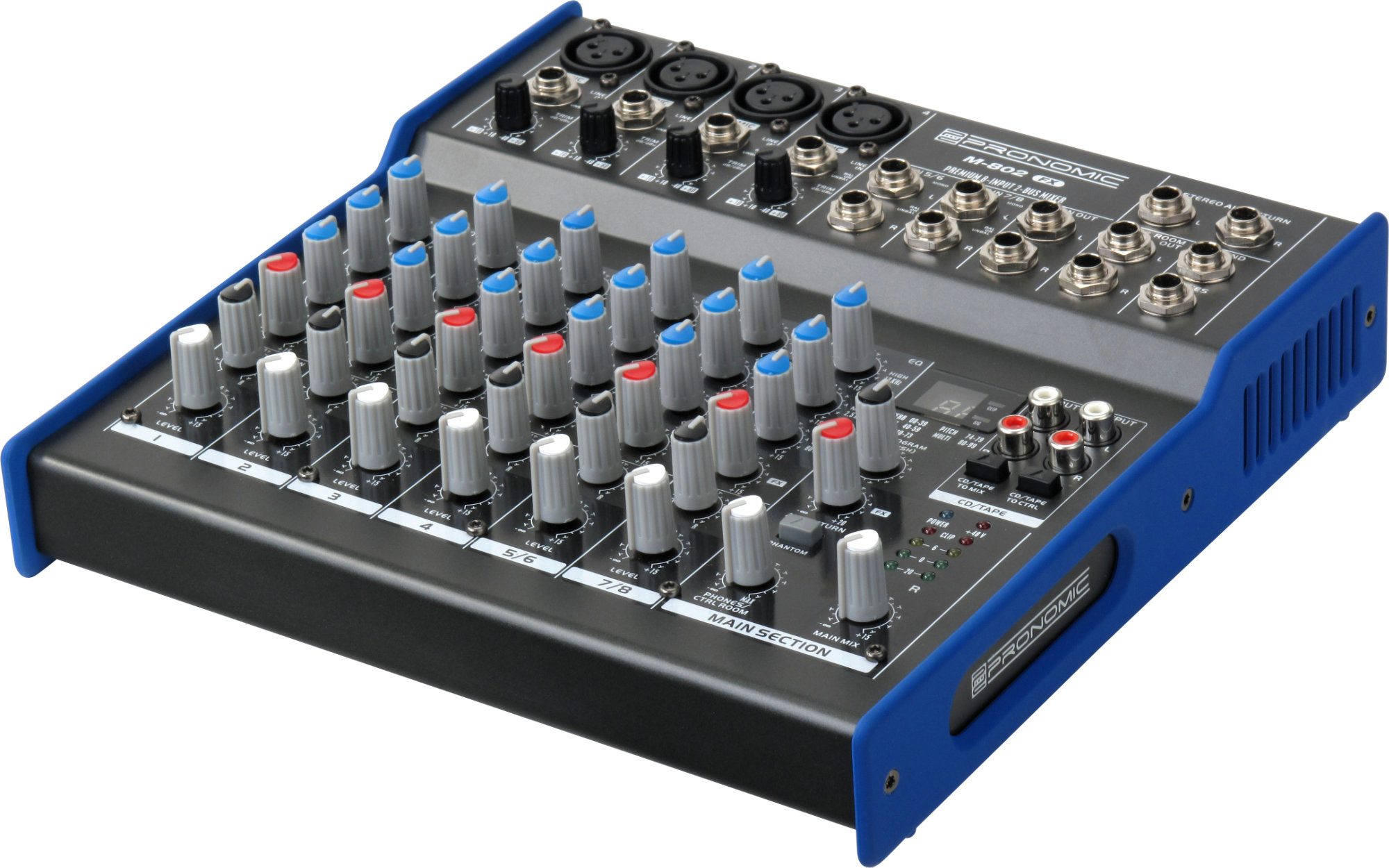 Pronomic Mischpult M-802FX 8-Kanal-Mischpult mit Effektprozessor, mit digitalem 24bit Multieffektprozessor