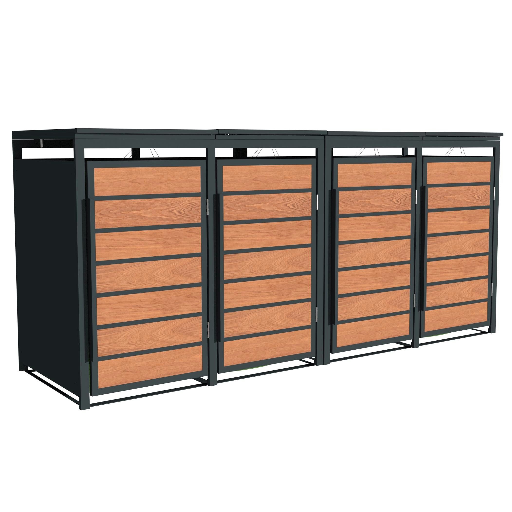 ESTEXO Mülltonnenbox Müllbox Mülltonnenverkleidung 4 Türen Anthrazit mit Holzdekor Box