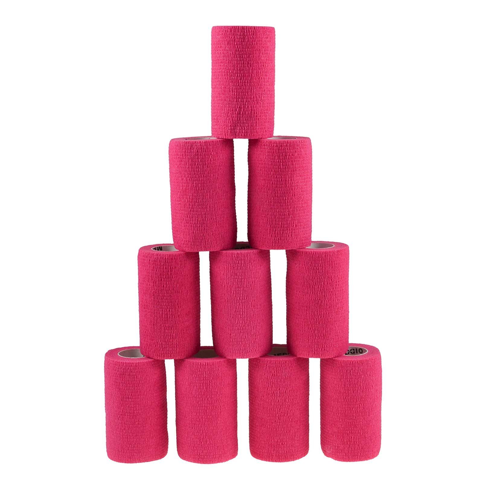 meDDio Pferdebandage Sparpaket Mullwatterolle 40cm + 12 Haftbandagen 10cm neonpink
