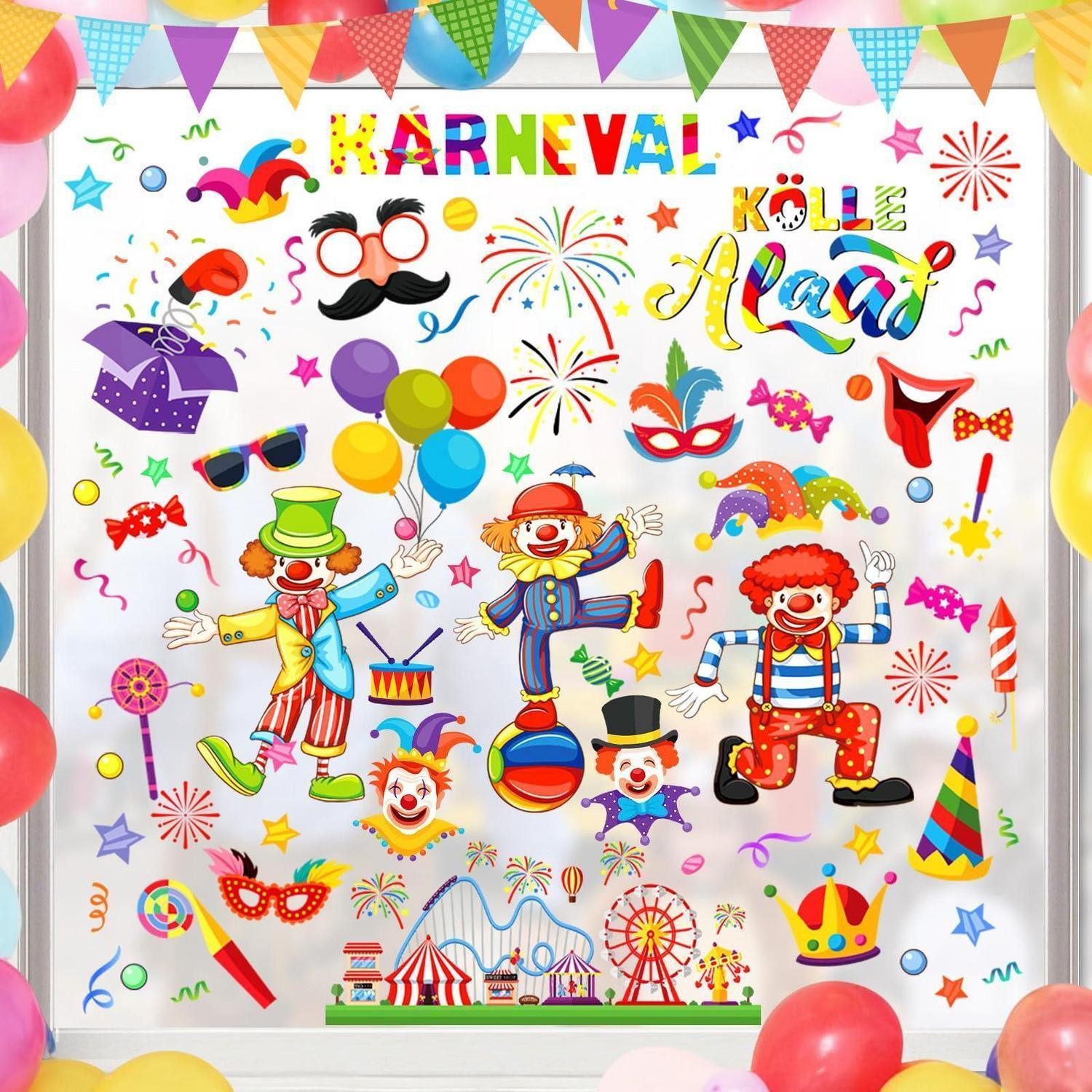 LuxusKollektion Fensterbild Fensterbilder Karneval 9 Bogen Clown Deko