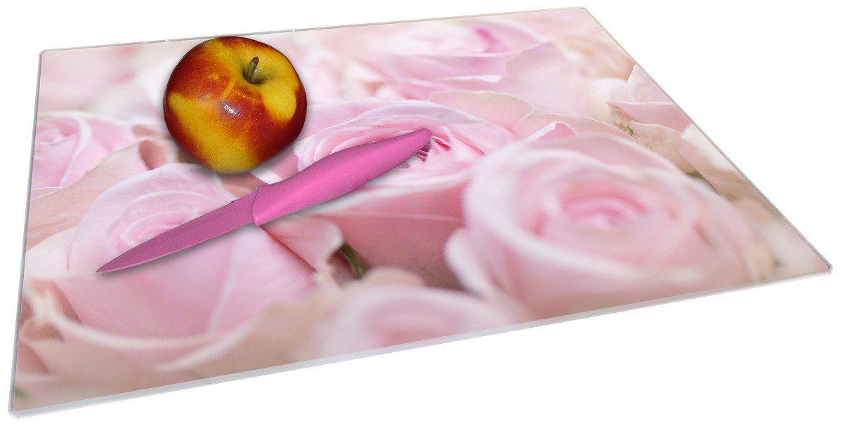Wallario Rosafarbene rutschfester ESG-Sicherheitsglas, Rosenblüten Strauß, (inkl. 30x40cm 4mm, im Gummifüße 1-St), Schneidebrett