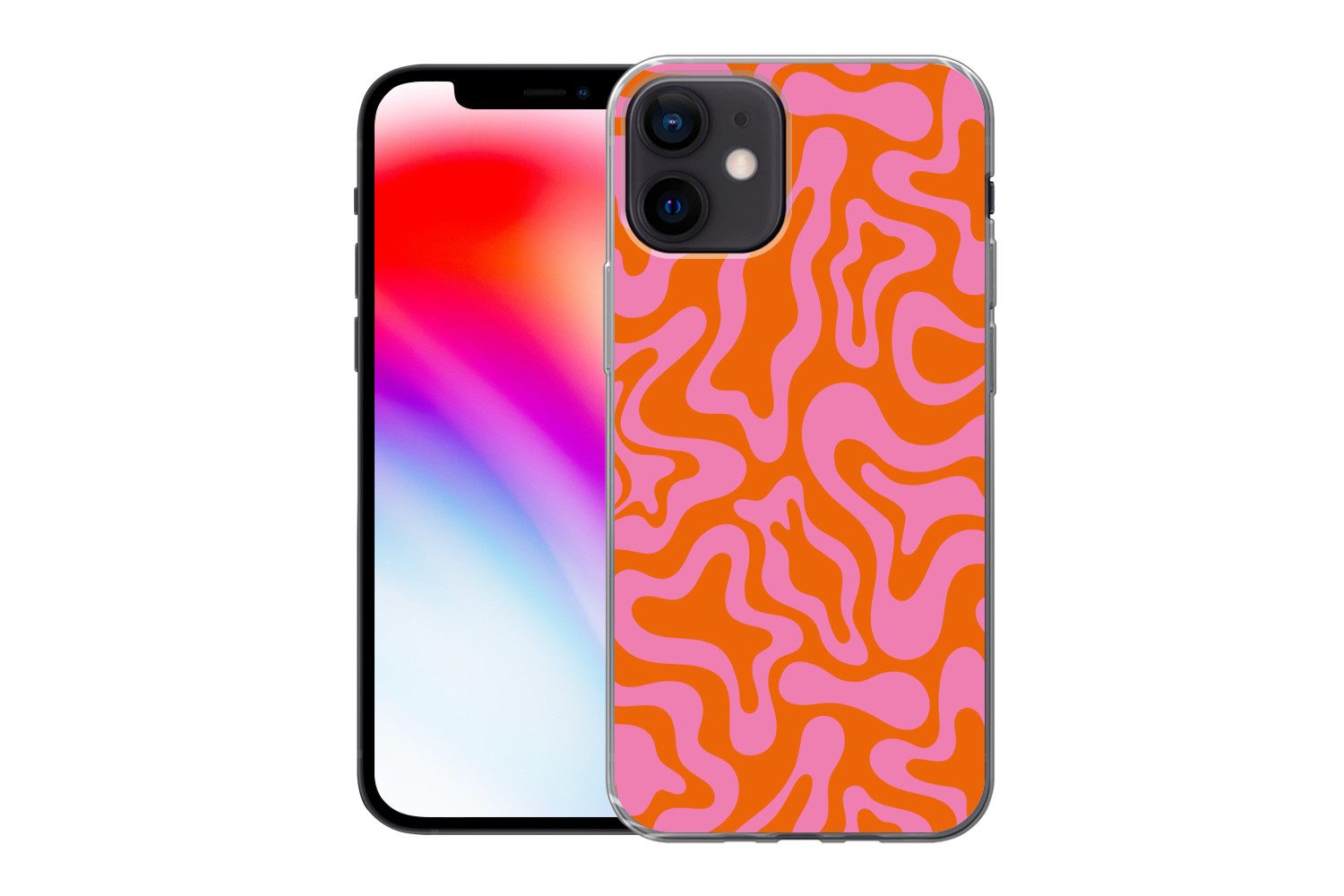MuchoWow Handyhülle für Apple iPhone 12 Muster - Rosa - Orange - Abstrakt - Modern, Smartphone-Bumper, Print, Handy Schutzhülle Dünn