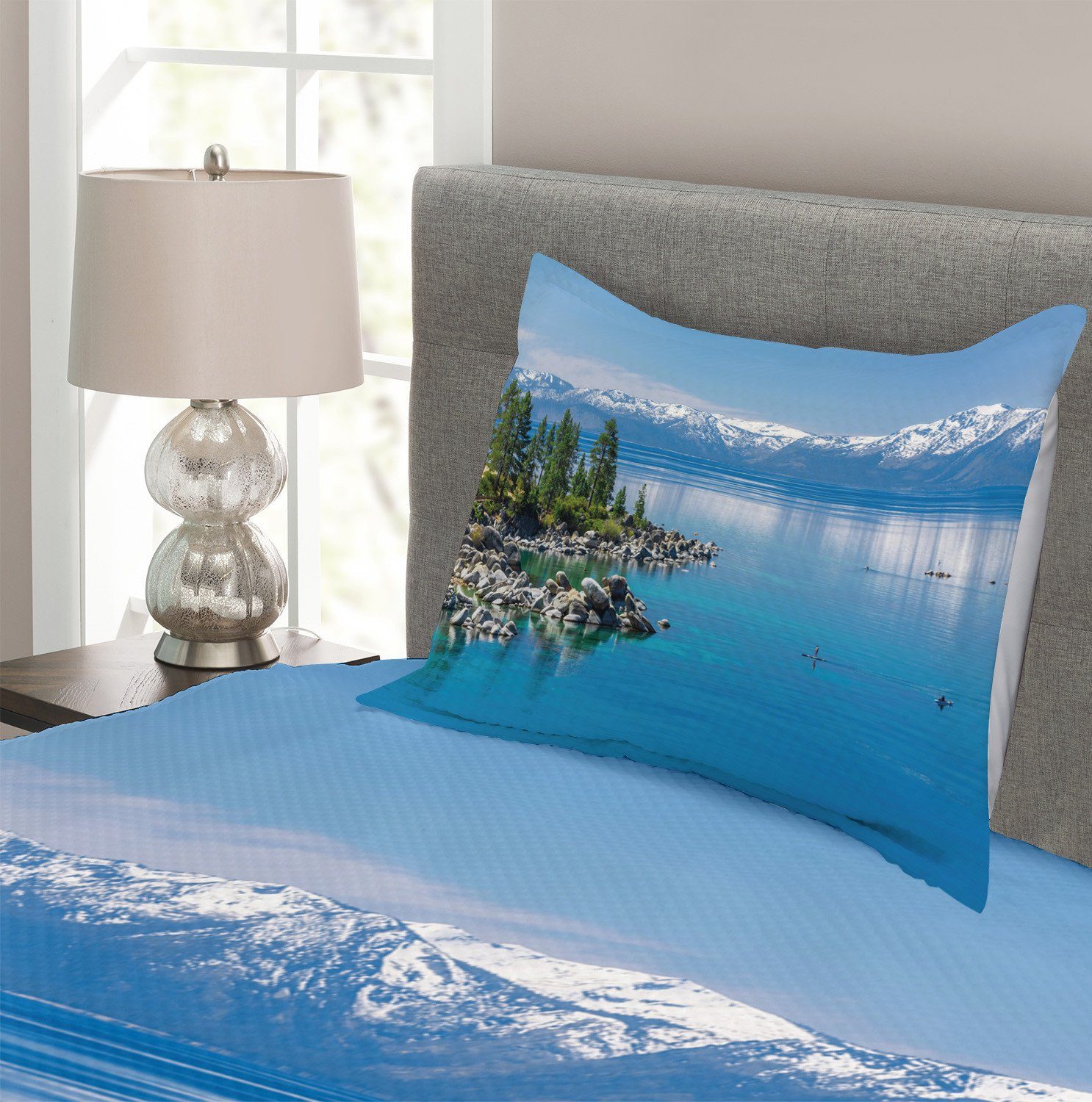 Water Blue Tahoe Tagesdecke mit Landschaft Waschbar, Lake Abakuhaus, Set Kissenbezügen
