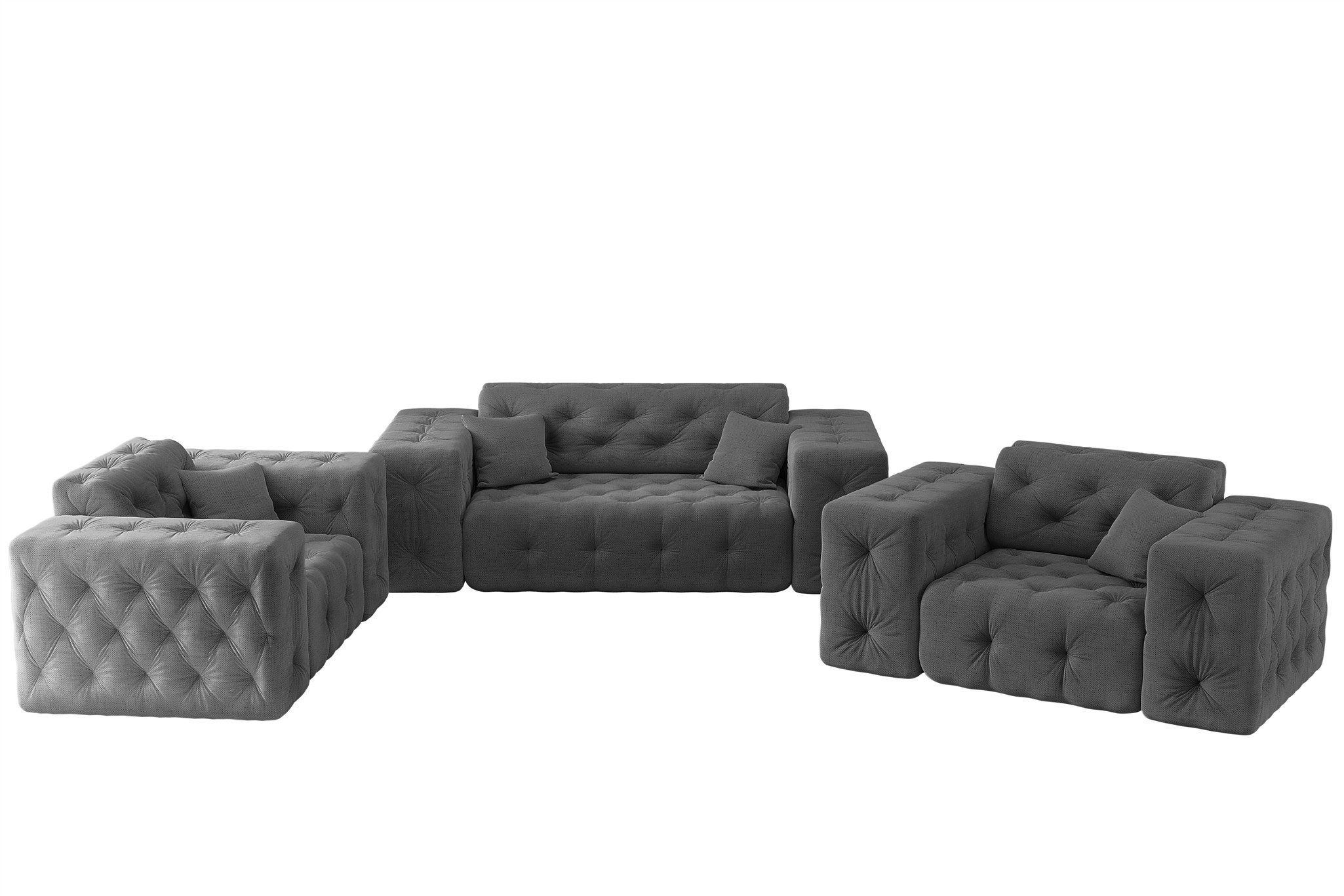 Fun Möbel Polstergarnitur Sofa-Set Sofa CHANTAL 2-1-1 in Stoff Moly, (Rundumbezug, Auch als Set mit 3er-Sofa erhältlich), inkl. 3 Zierkissen