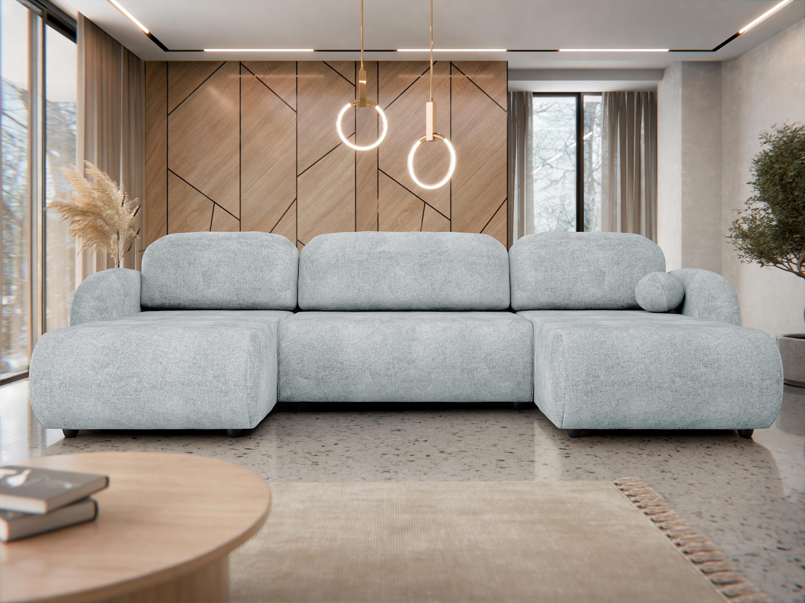 MIRJAN24 Wohnlandschaft Dream U, mit Bettkasten und Schlaffunktion, 318x160x88 cm, rund Dekokissen