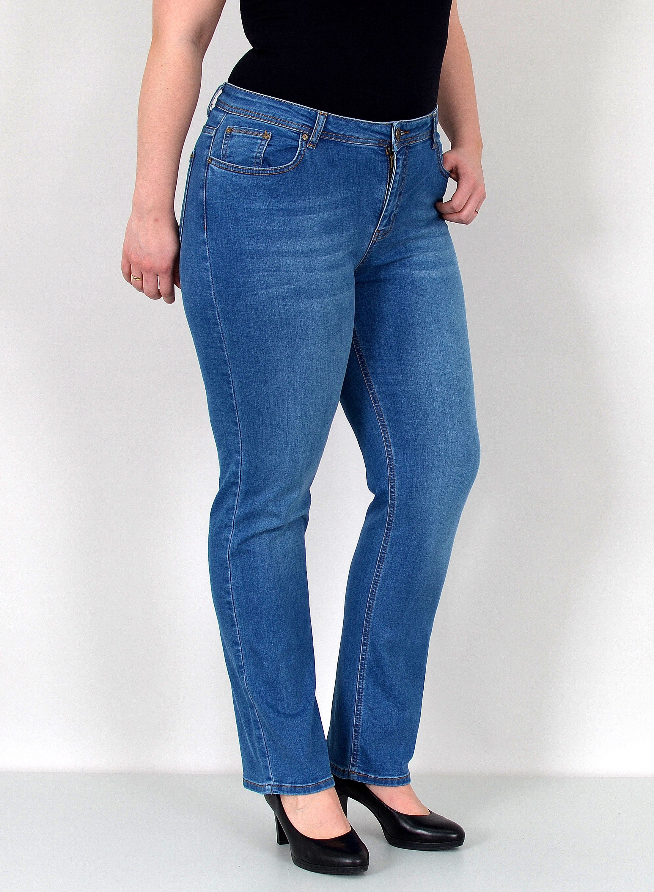 ESRA Straight-Jeans Damen Jeanshose Gerader Schnitt Stretch Hose hoher Bund günstig online kaufen