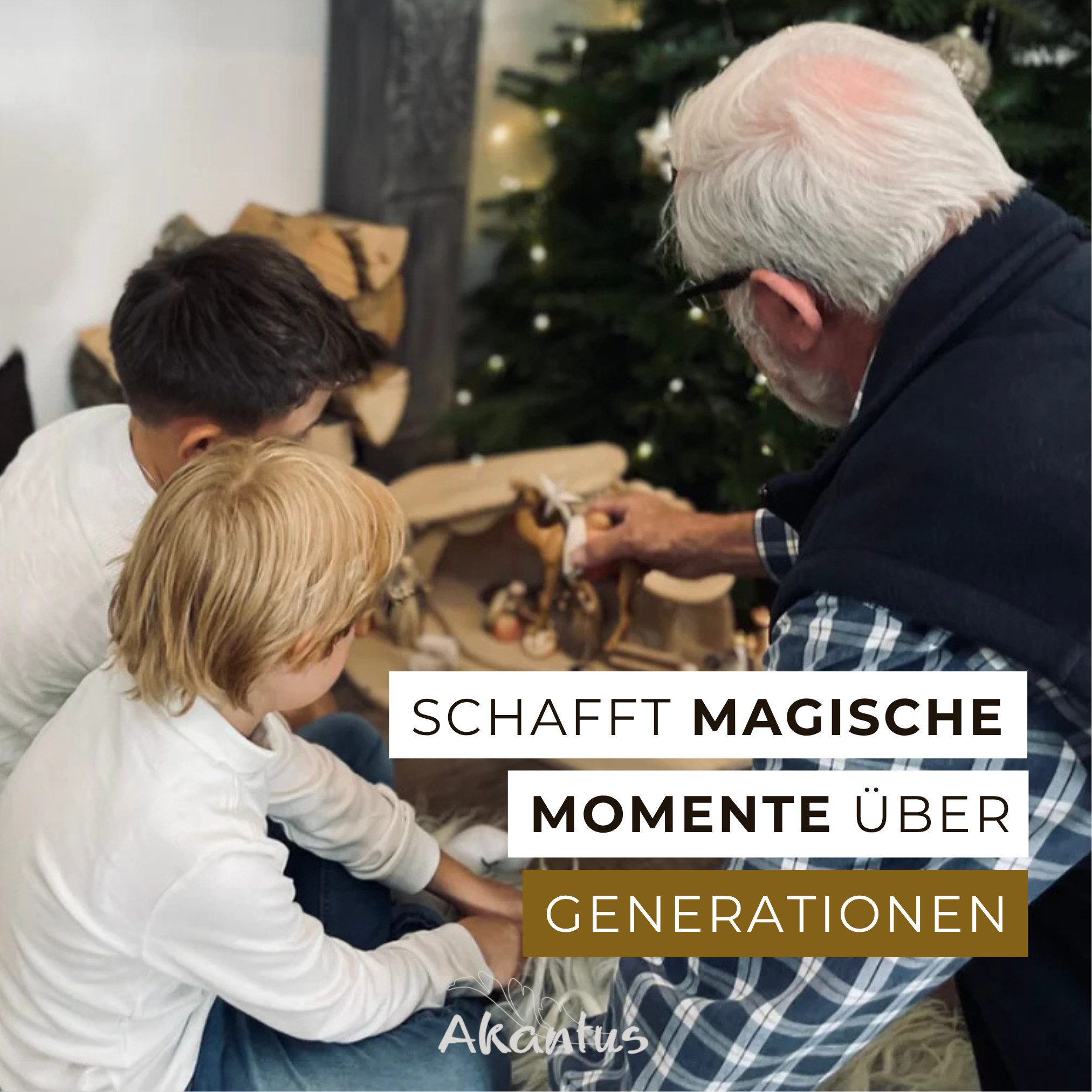 Akantus Krippe Moderne Krippenfiguren aus Holz: 11-teiliges Set (gebeizt), holzgeschnitzt, handbemalt, Ahornholz, Made in Südtirol