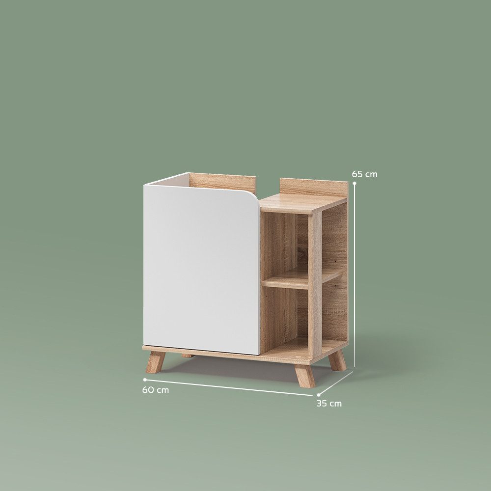 Livinity® Waschbeckenunterschrank Marano, Sonoma/Weiß/Weiß, 60 x 65 cm mit Tür und offenen Fächern (1-St)