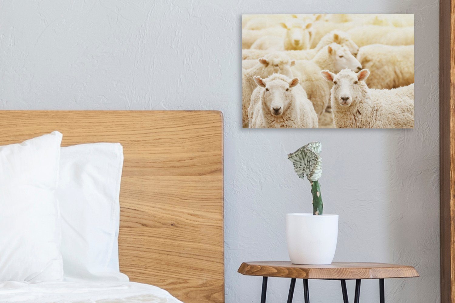 OneMillionCanvasses® Leinwandbild Schafe Leinwandbilder, Wanddeko, 30x20 Wandbild - Wolle cm (1 Weiß, - Aufhängefertig, St)