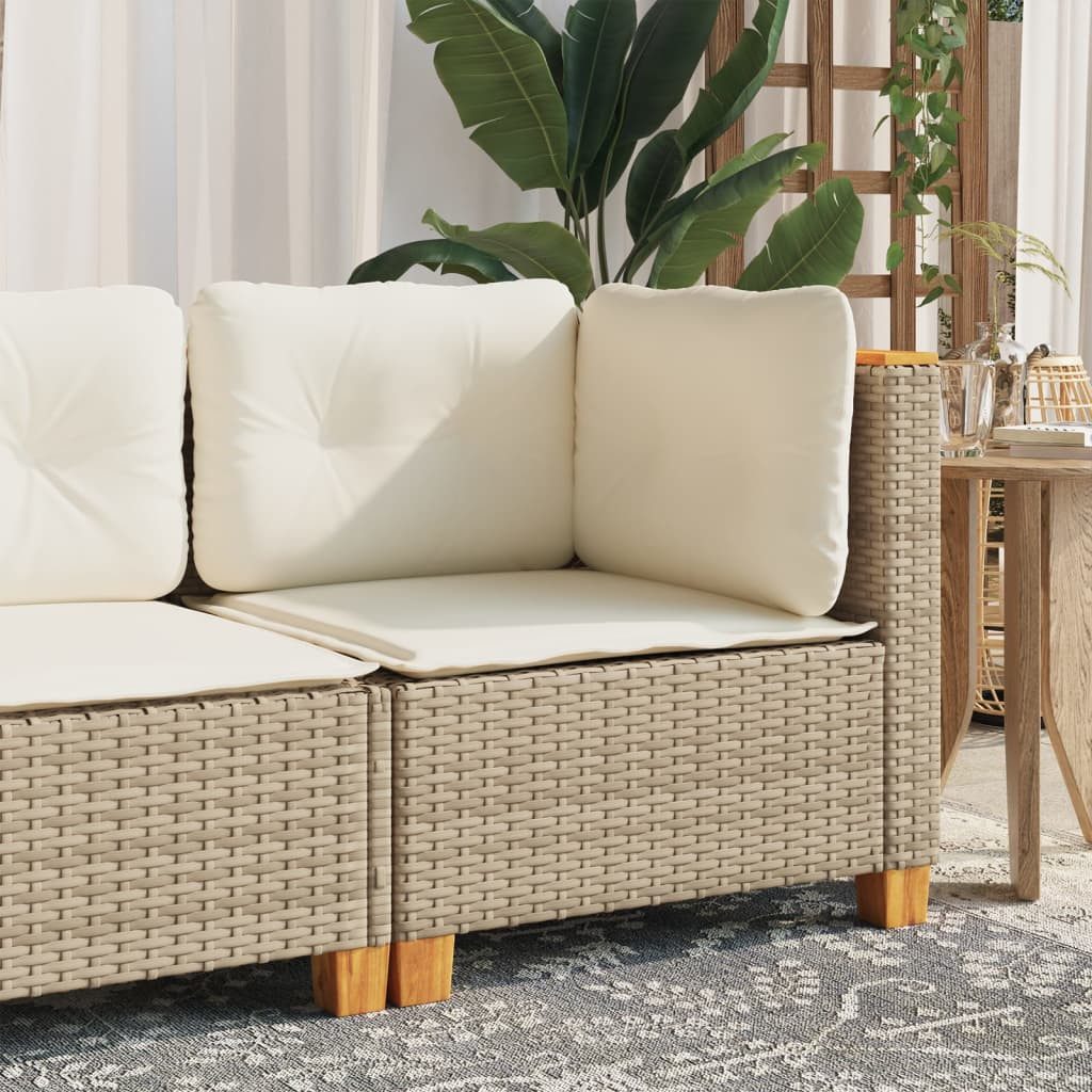 vidaXL Gartenlounge-Set, Garten-Ecksofa mit Kissen Beige Poly Rattan