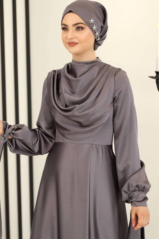 Anthrazit Satinkleid Modavitrini Fashion Modest Abaya Kleid Abiye Abendkleid Hijab Damen