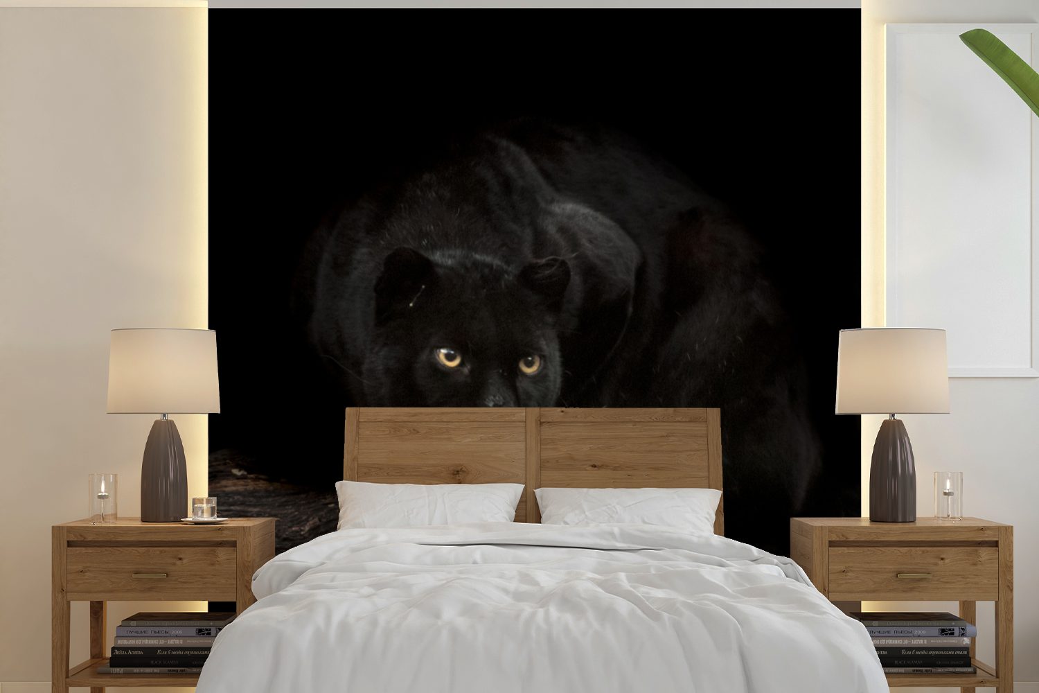 MuchoWow Fototapete Panther - Kofferraum - Schwarz, Matt, bedruckt, (5 St), Vinyl Tapete für Wohnzimmer oder Schlafzimmer, Wandtapete