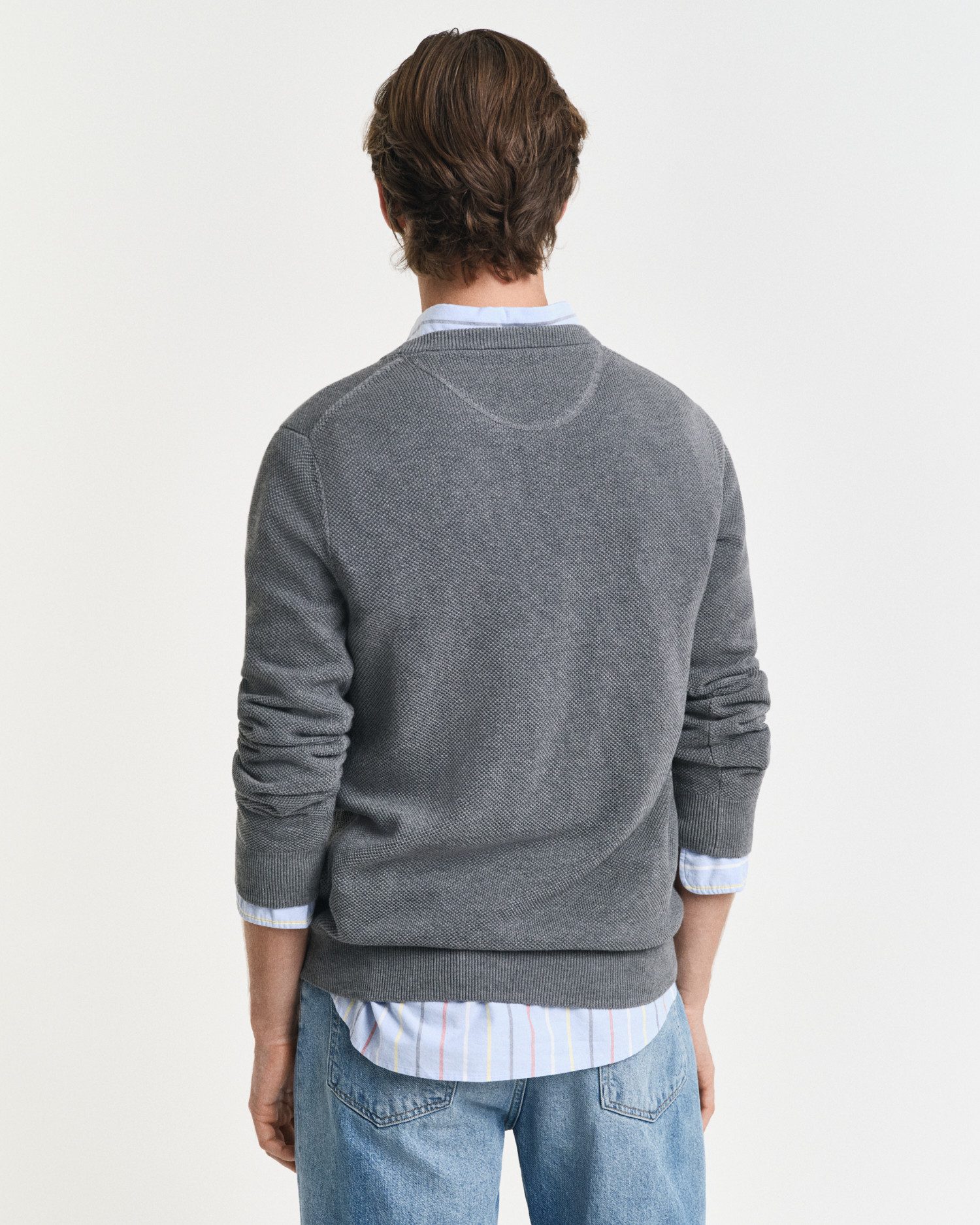 Gant Rundhalspullover COTTON PIQUE C-NECK mit Logostickerei auf der Brust