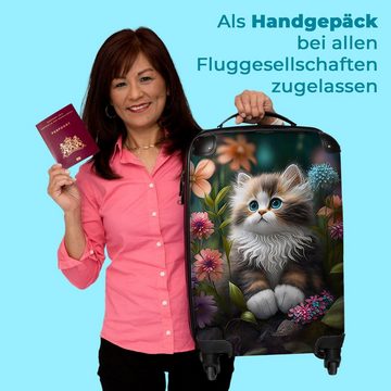 NoBoringSuitcases.com© Handgepäckkoffer Kätzchen - Illustration - Blumen - Natur - Katze 55x35x20cm, 4 Rollen, Koffer mit 4 rollen, Erwachsenen trolley, Reisekoffer