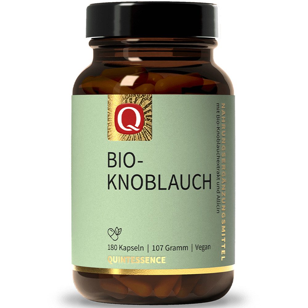 Quintessence Bio Knoblauch – hochdosierter Knoblauch-Extrakt mit Allicin - 180 Kapseln, 107 g, Hochwertige Premiumqualität - vegan - in Bioqualität