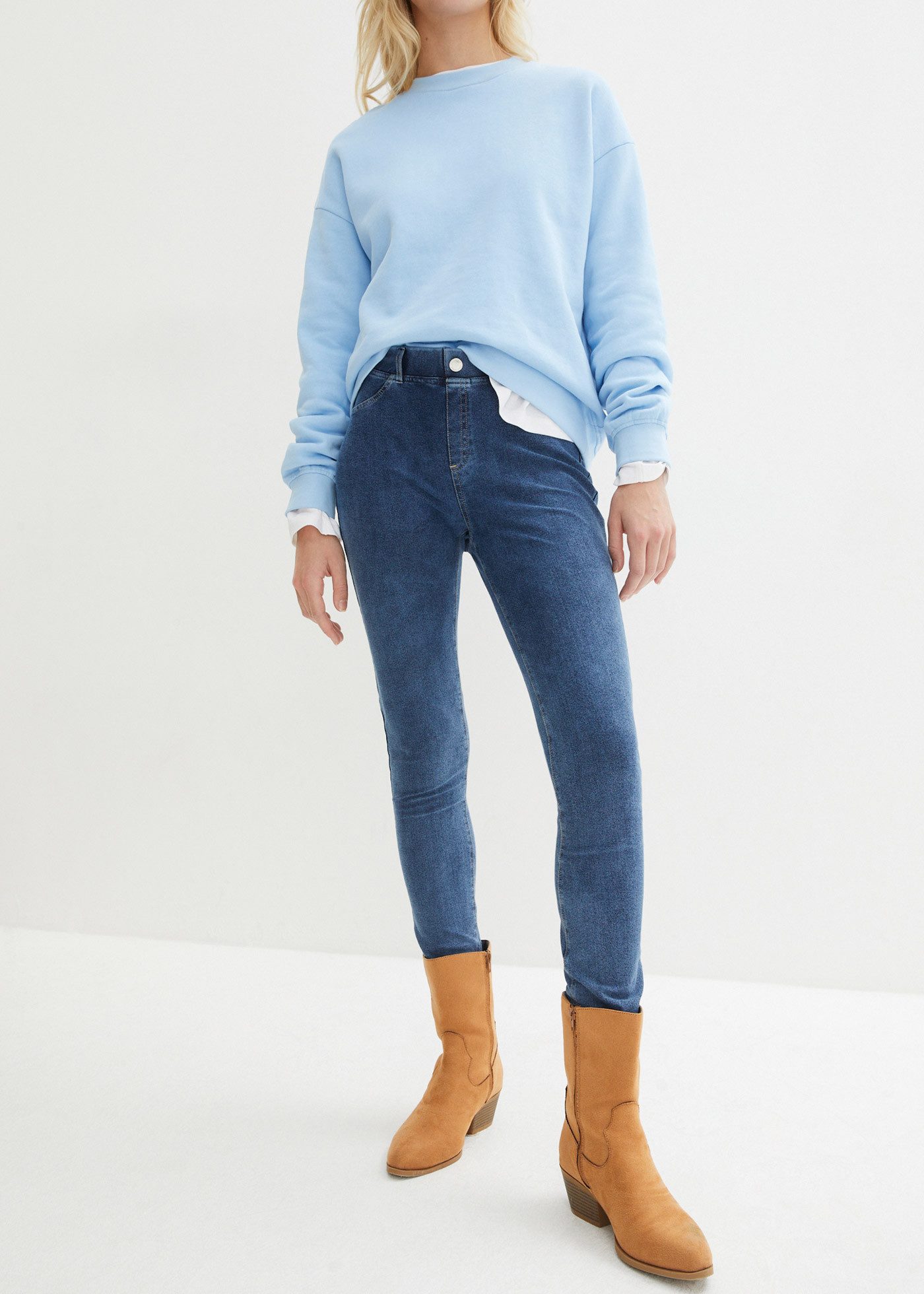 bonprix Leggings aus Baumwollmischung, Slim fit, in Jeansoptik, mit Eingrifftaschen