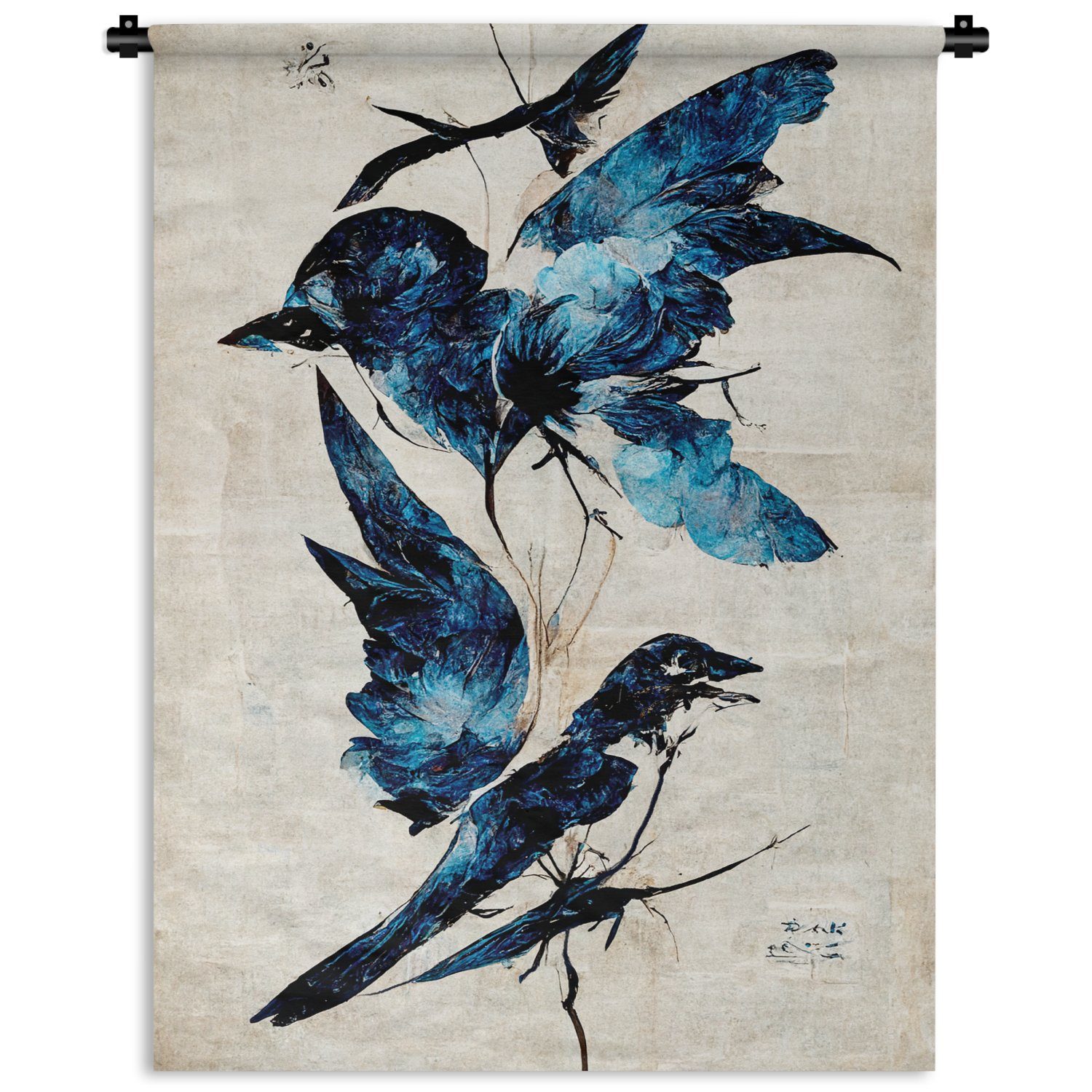 Deko Schlafzimmer Tapisserie, Vögel Wohnzimmer, - - Vintage, Wanddekoobjekt - an der für Blau Wand, Tiere MuchoWow