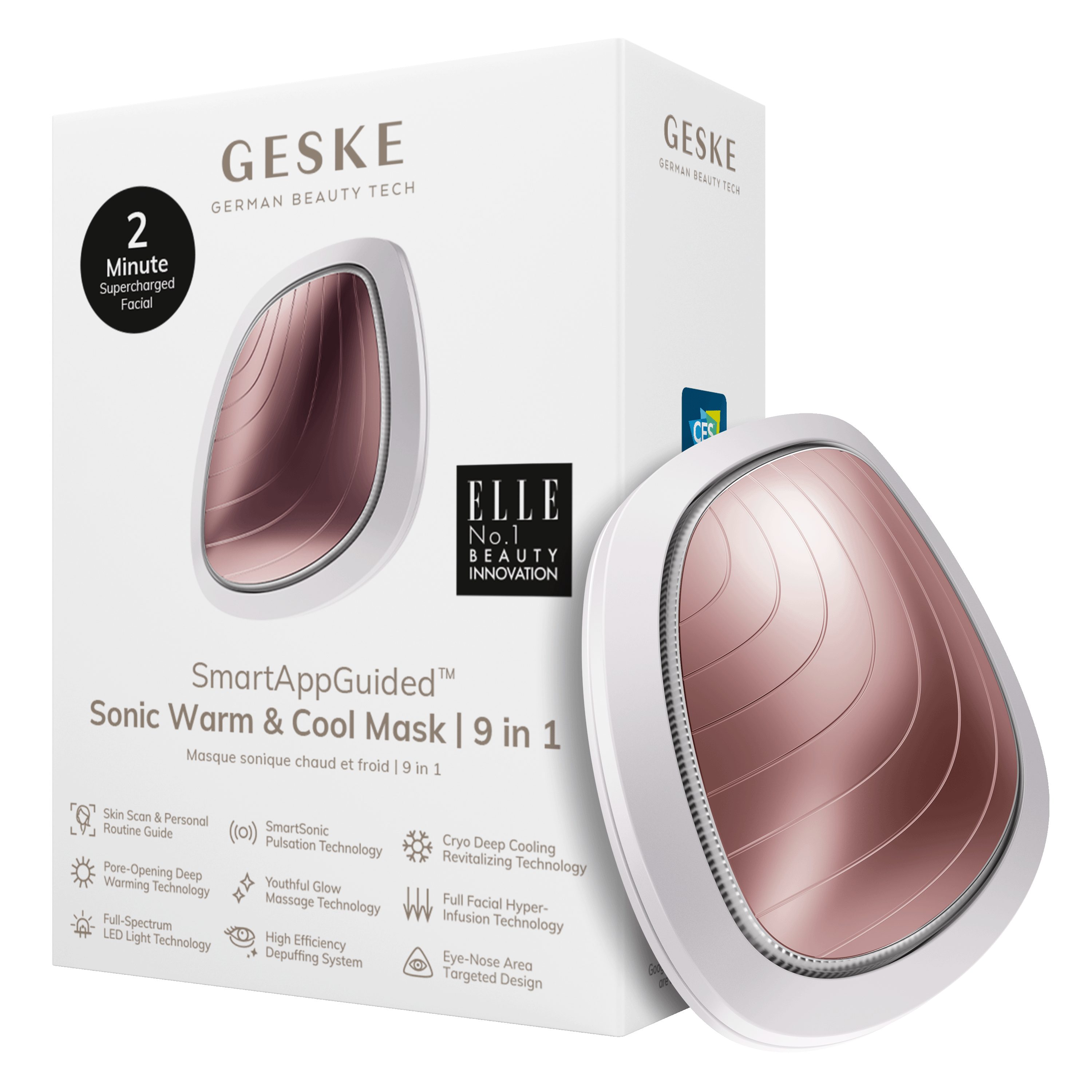 GESKE German Beauty Tech Enhancer SmartAppGuided™ Sonic Warm & Cool Mask 9 in 1, Packung (Gerät & USB-Ladekabel), 2-tlg., Gerät inkl. kostenloser APP (SmartAppGuided Device), Mit der GESKE App erhältst Du deine personalisierte Hautpflegeroutine. Starlight