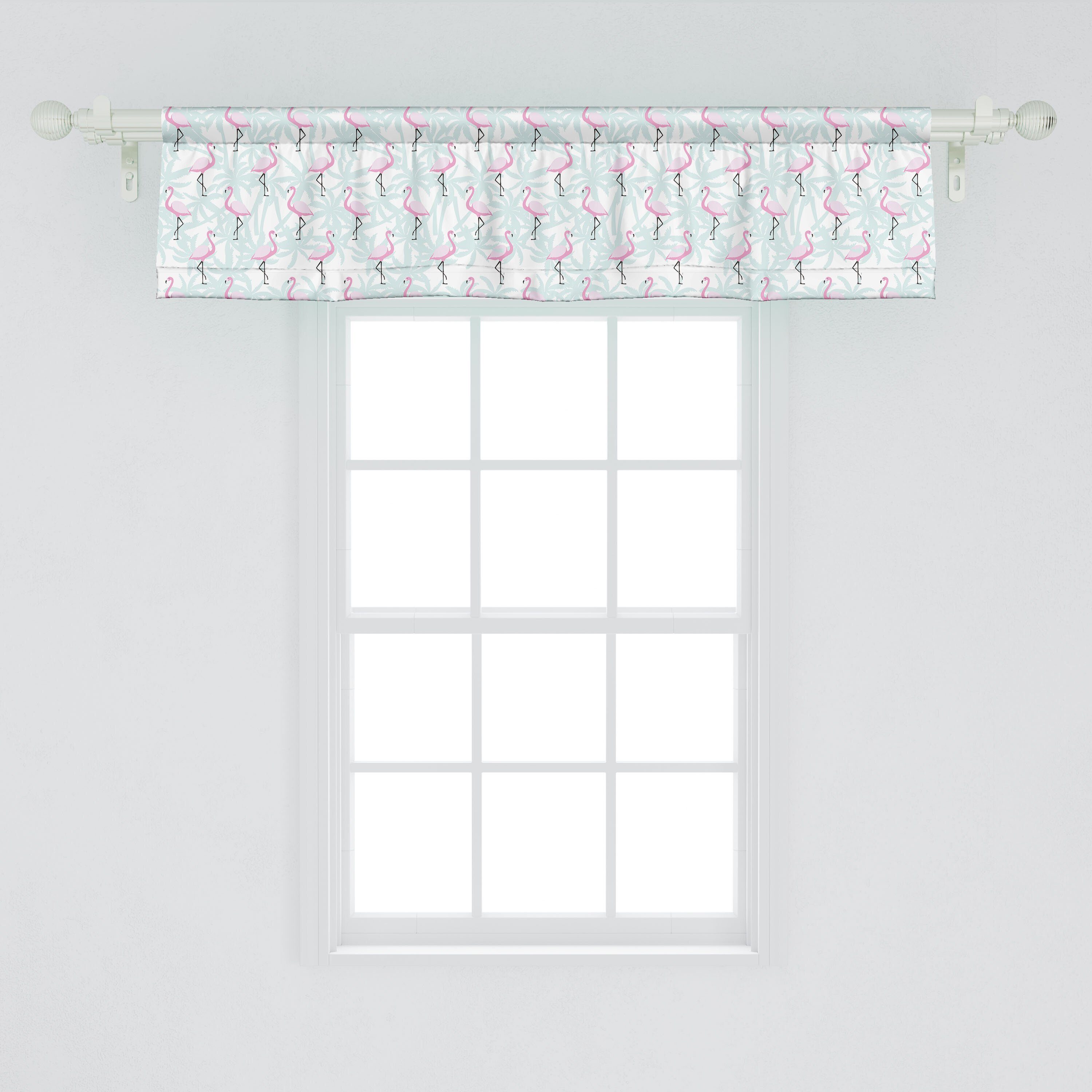 Flamingo Vorhang mit Rosa Küche Volant Vögel Scheibengardine Stangentasche, Schlafzimmer Abakuhaus, Palmen für Dekor Microfaser,