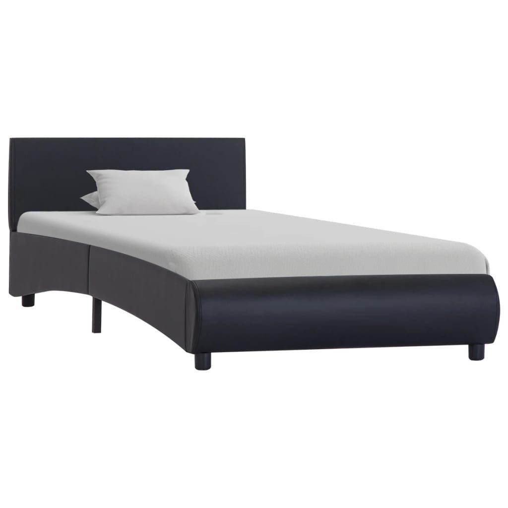 vidaXL Bett Bettgestell mit LED Schwarz Kunstleder 90x200 cm