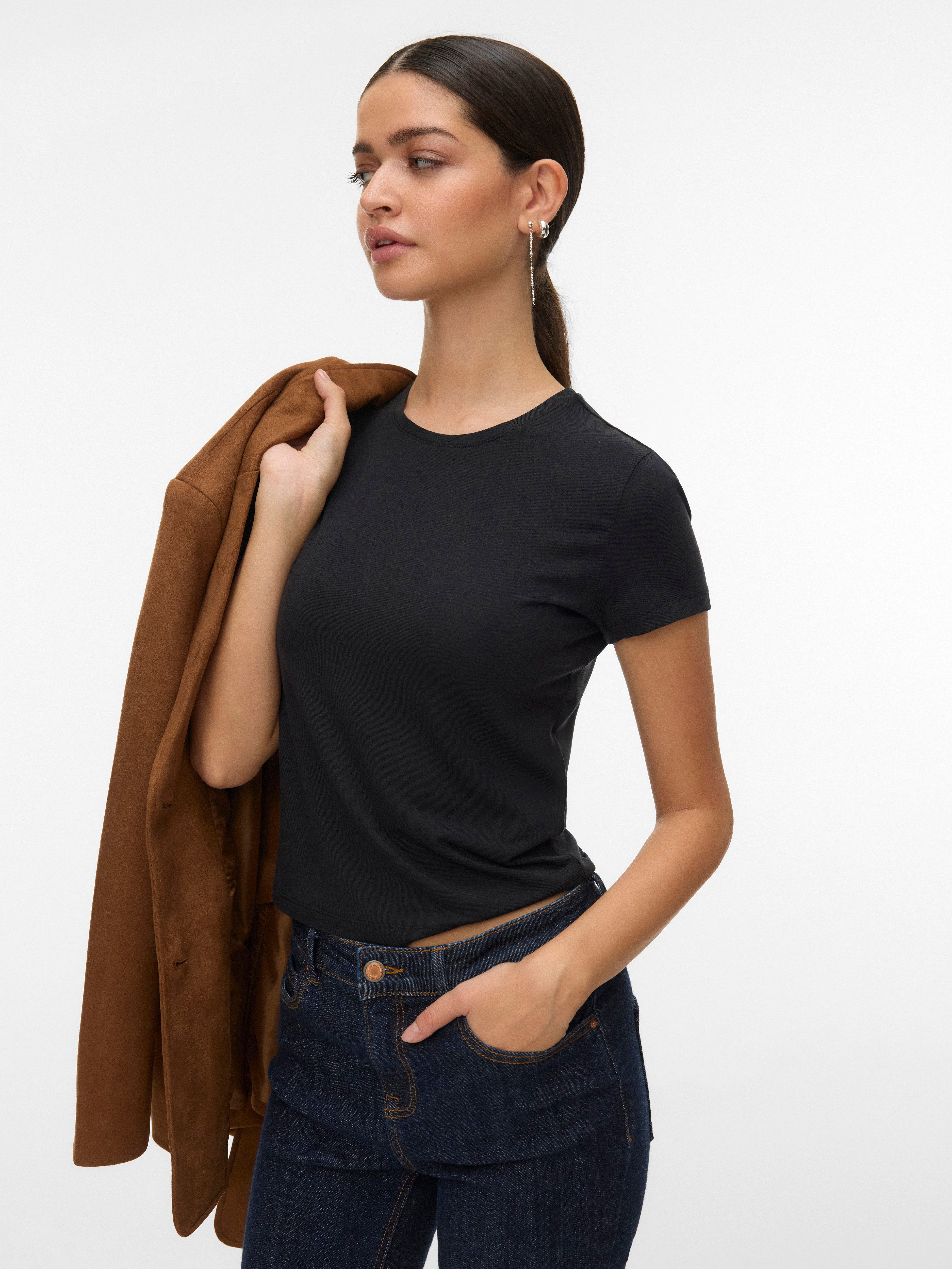 Vero Moda Kurzarmshirt VMKYLIE SHORT SS TOP JRS NOOS mit Stretch, Rundhals