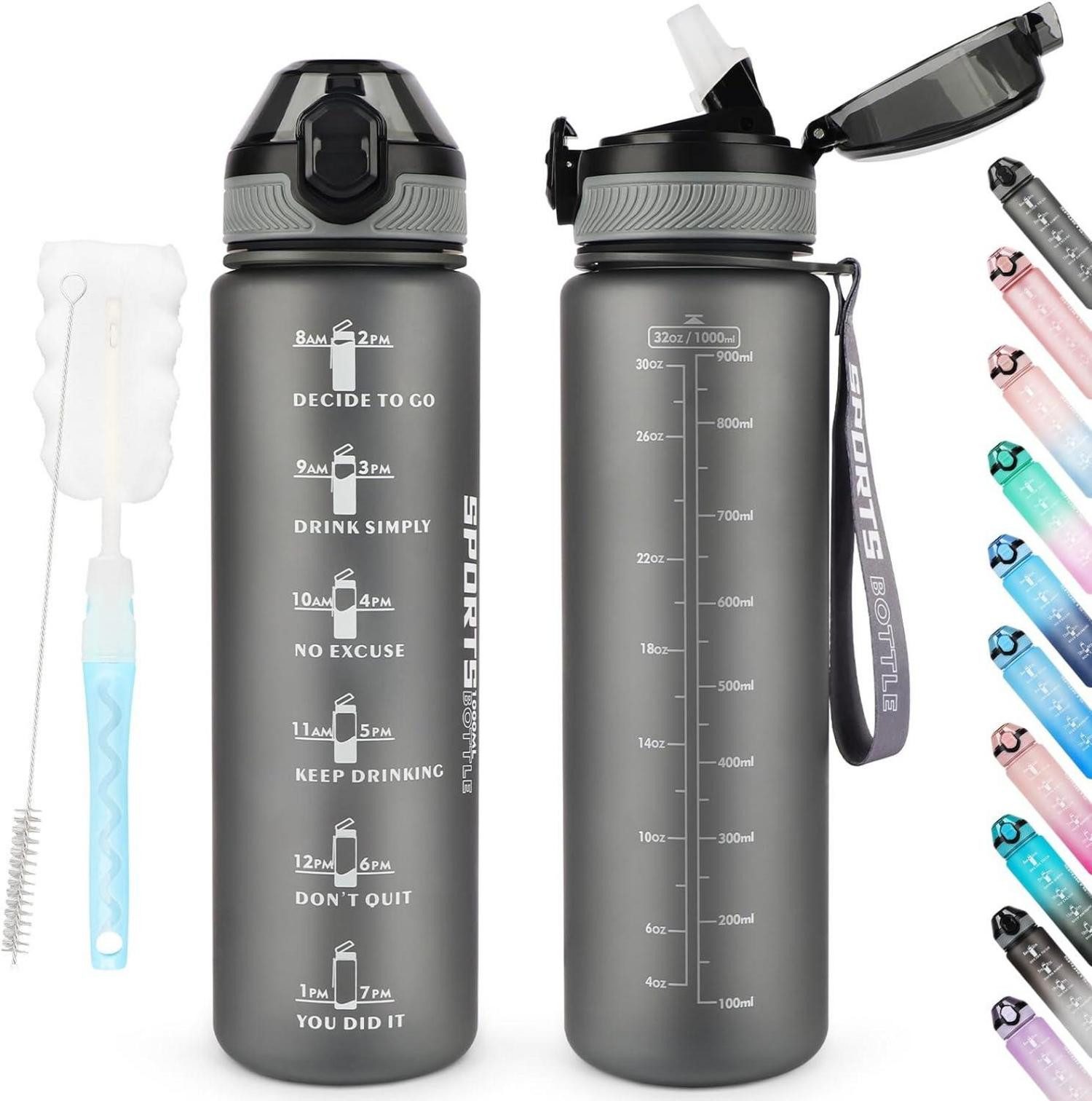 Becher Trinkflasche 1L BPA-frei Sport Wasserflasche Stroh Auslaufsicher