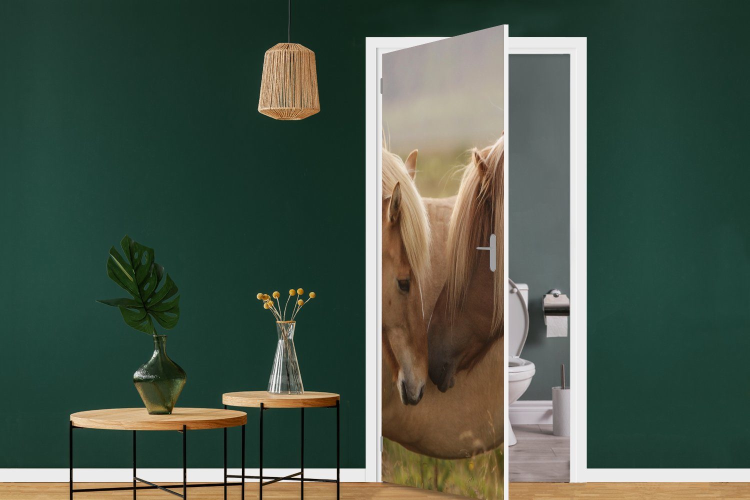 Braun, Tür, Pferde bedruckt, cm Türaufkleber, 75x205 - St), für Fototapete (1 Türtapete Gras MuchoWow Matt, -