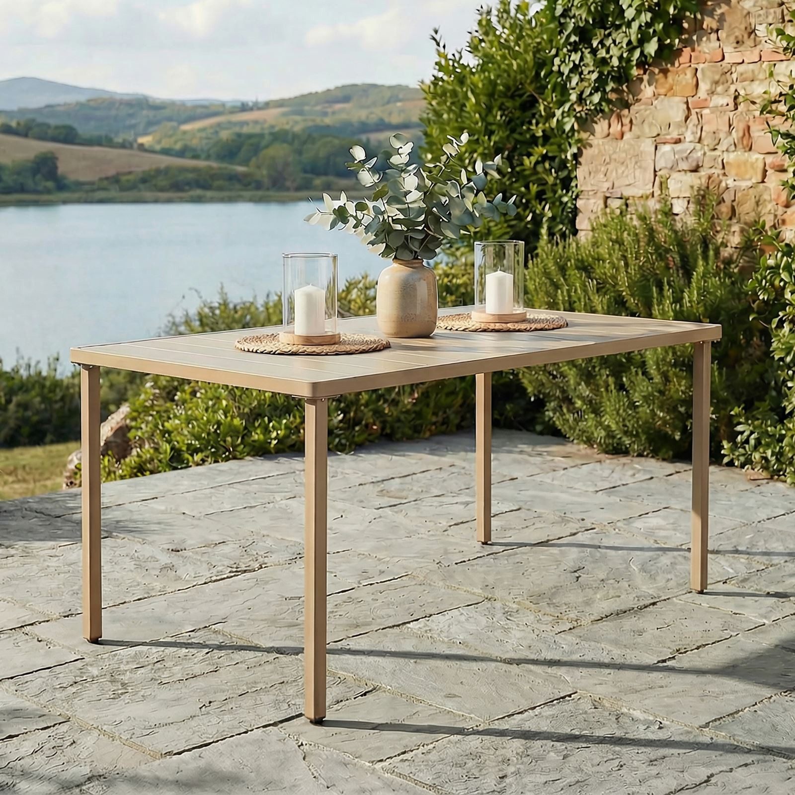 IDIMEX Gartentisch AZALEA, Outdoor Tisch 140x80cm wetterfest aus Metall Terrassentisch champagner