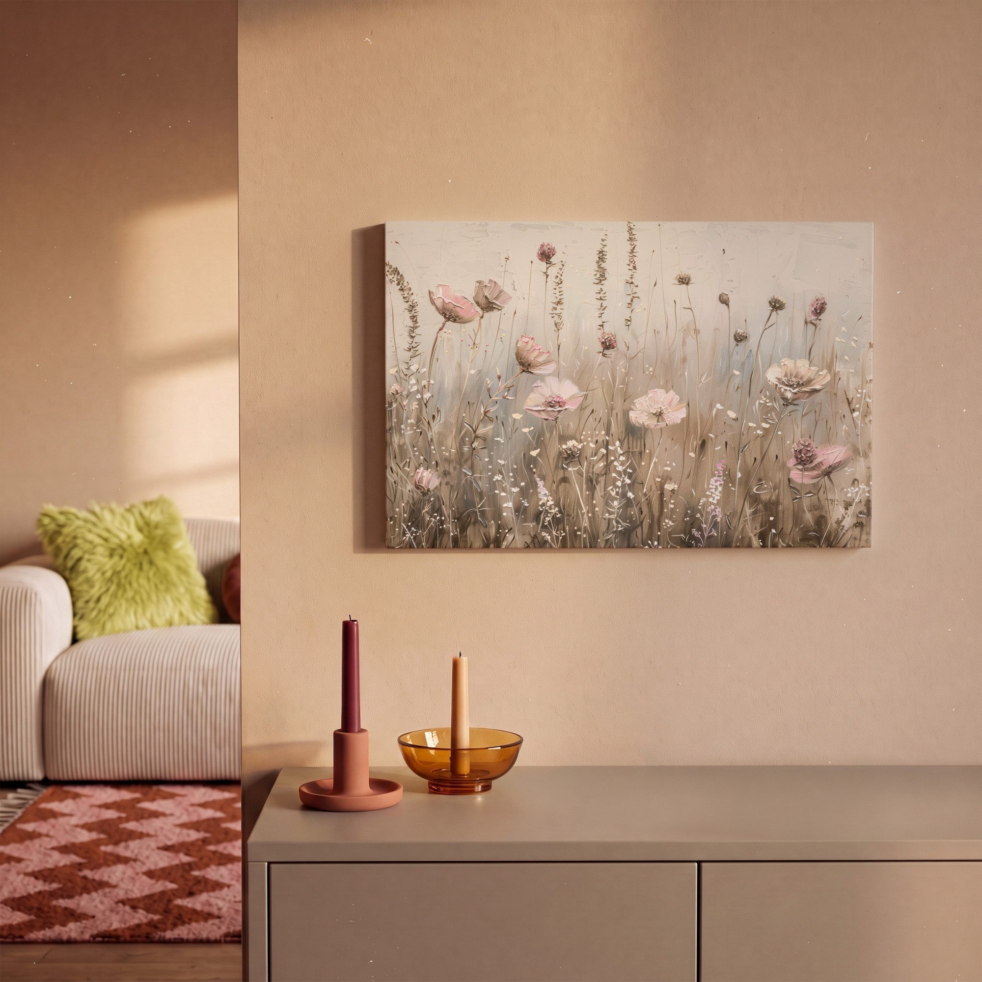 OneMillionCanvasses® Leinwandbild Blumen - Rosa - Modern - Beige, Fotodruck (1 St), Leinwand Bilder Klein, Wand Dekoration Aesthetic 30x20 cm – Bild 2 von 5
