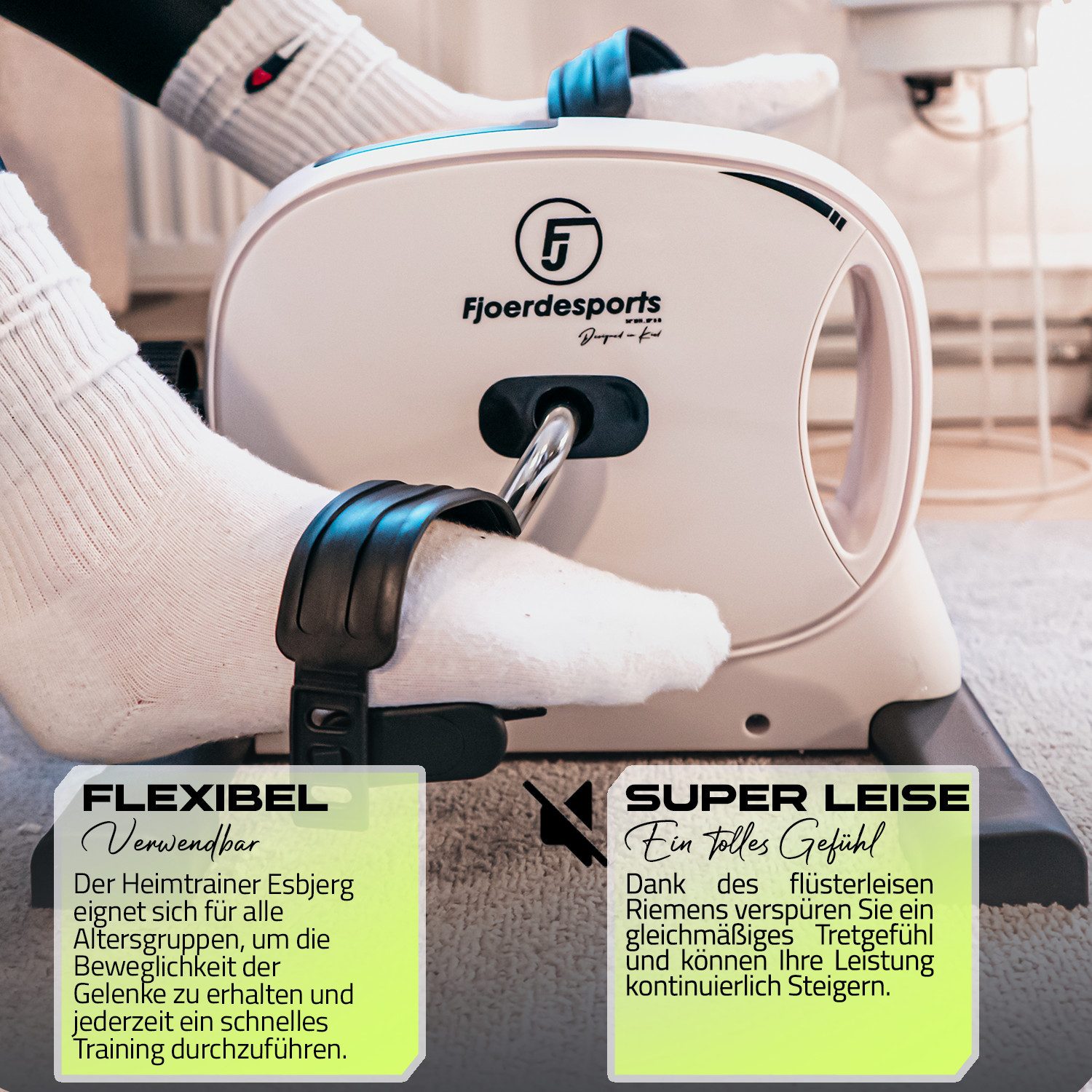 Fjoerdesports Heimtrainer Mini-Heimtrainer, Arm- und Beintrainer, Bewegungstrainer (Seniorentrainer, Trainieren im Home Office, besonders leise, verstellbarer Widerstand, Fitness, Workout, rutschfeste Standfüße, 100 kg max. Benutzergewicht, Pedaltrainer, Riemenantrieb, Seniorentrainer, LCD-Display), LCD-Display, Fitnesstraining, Training am Schreibtisch