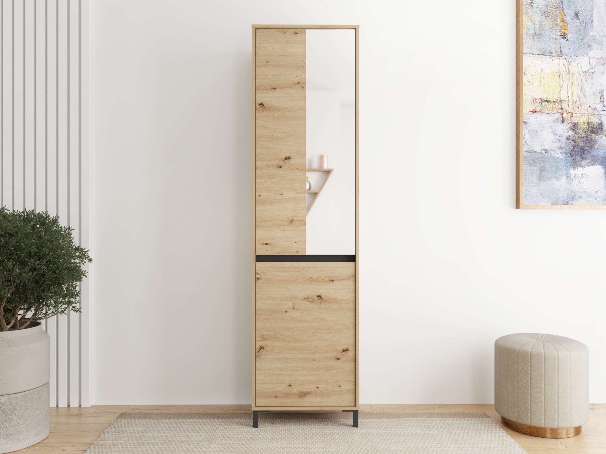 Garderobenschrank Arran, Stauraumschrank, Flurschrank, ausziehbare Kleiderstange