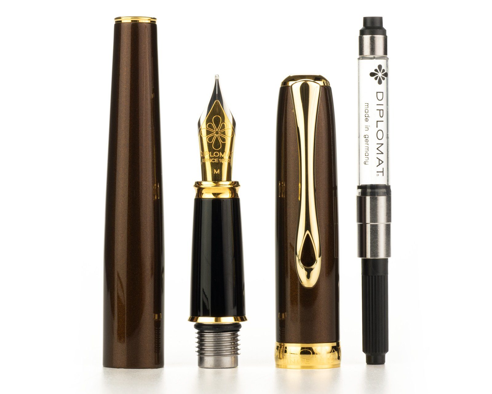 DIPLOMAT Füllhalter Füllhalter Diplomat Excellence A2 Marrakesh vergoldet Wenge-Holz, (Komplett-Set mit Tintenkonverter, Schreibtinte Königsblau von Octopus Fluids und Wenge Holzetui), MADE IN GERMANY