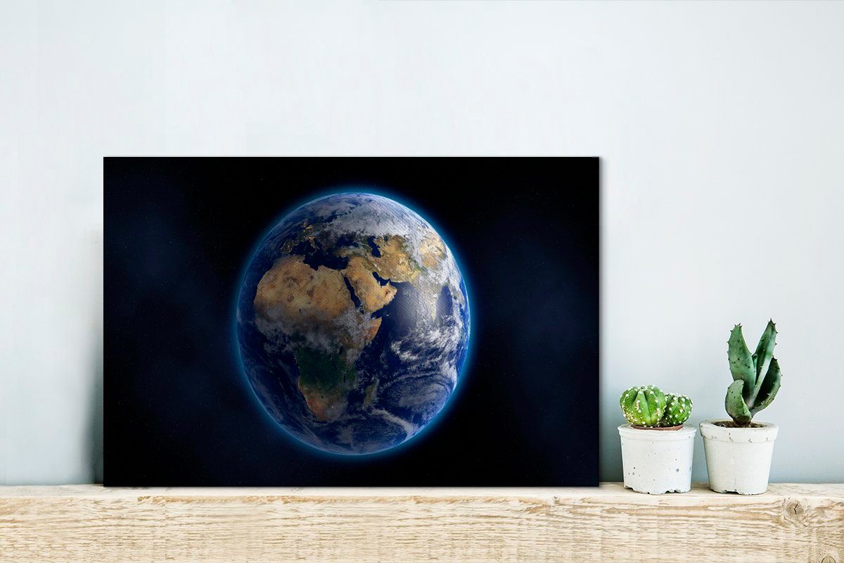 Erde 30x20 Aufhängefertig, Leinwandbilder, Planet, (1 Leinwandbild Wanddeko, - St), - Wandbild Weltraum cm OneMillionCanvasses®