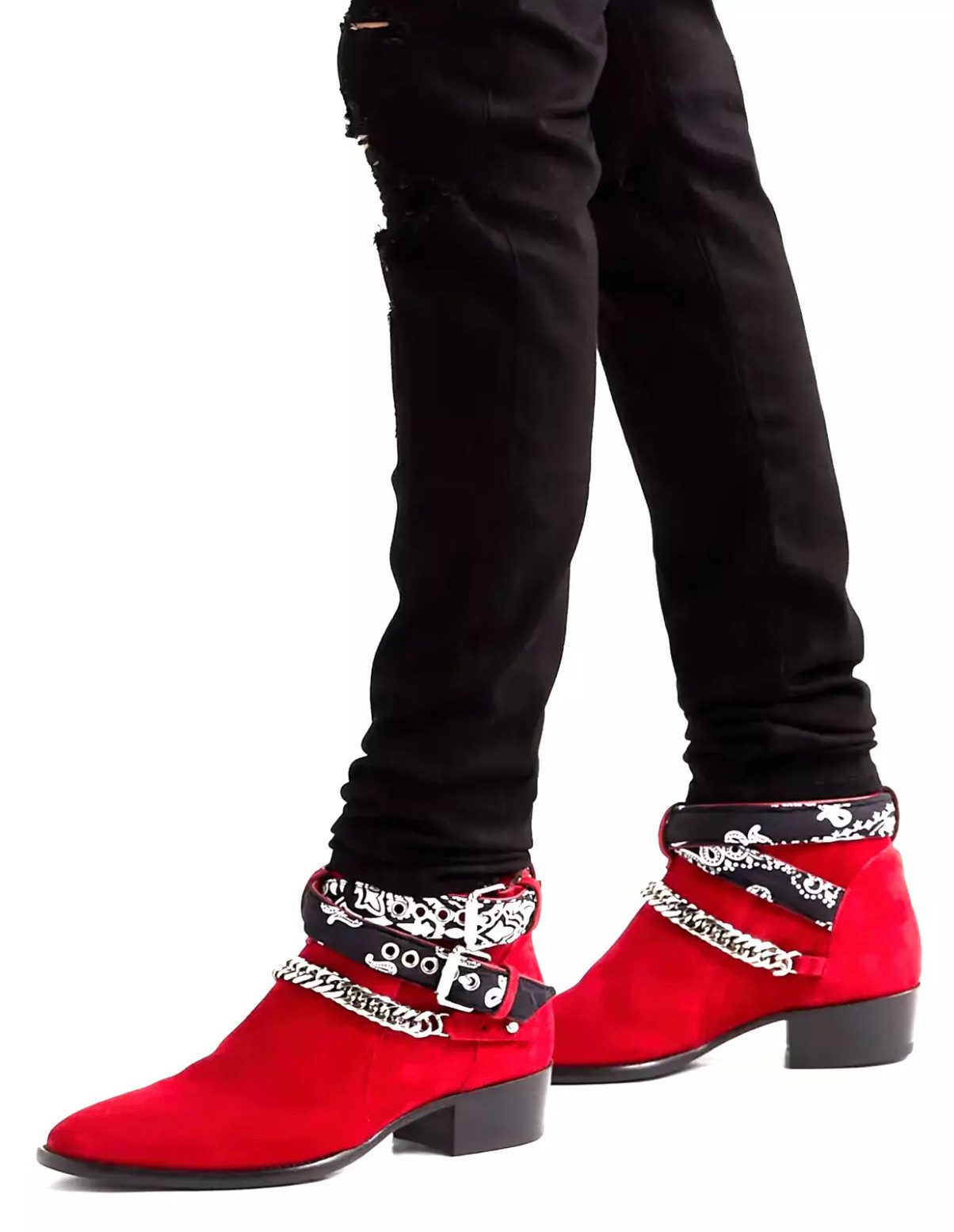 AMIRI Jodhpur Ketten Schuhe Bandana Suede Schuhe Bootsschuh Crossover-Bandana-Riemen, Silberfarbene Kette