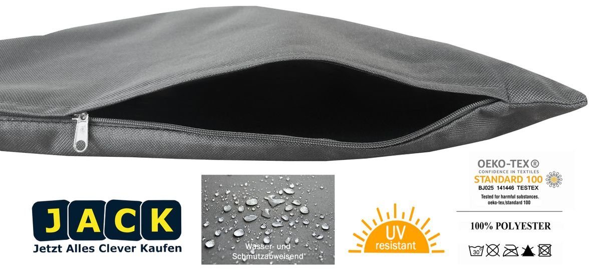 Kissenbezüge JACK 2er Set (2 Kissenhülle Anthrazit 30x50cm Innen Wasserfest, robust strapazierfähig, Outdoor & JACK für Wasserabweisend, Stück), und Außen Kissenbezug