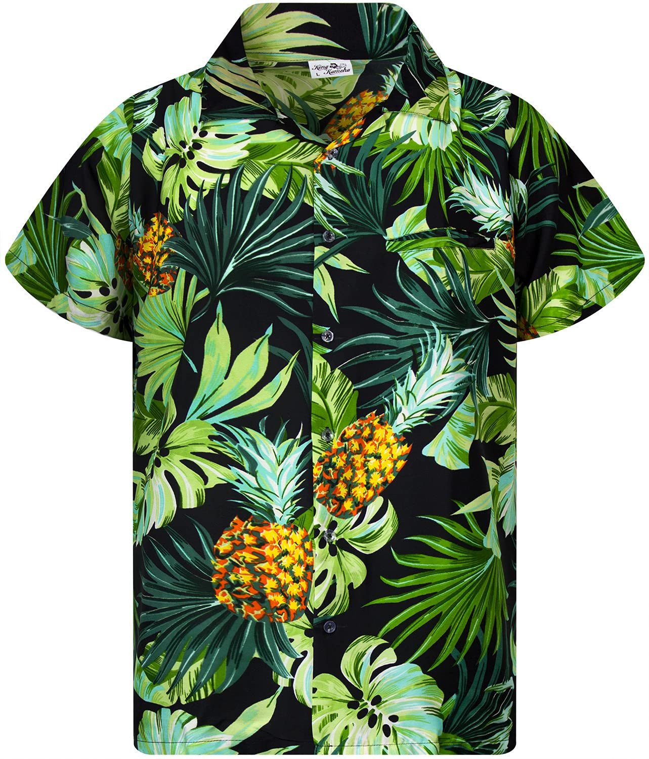 King Kameha Hawaiihemd Pineapple Leaves Kids Funky Hawaii-Hemd Kinder Kurzarm Front-Tasche