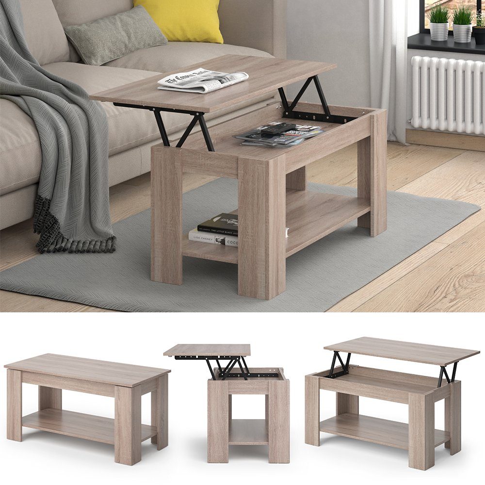 Vicco Couchtisch Lorenz, Sonoma, 100 x 50 cm mit Liftfunktion, Kippbar günstig online kaufen