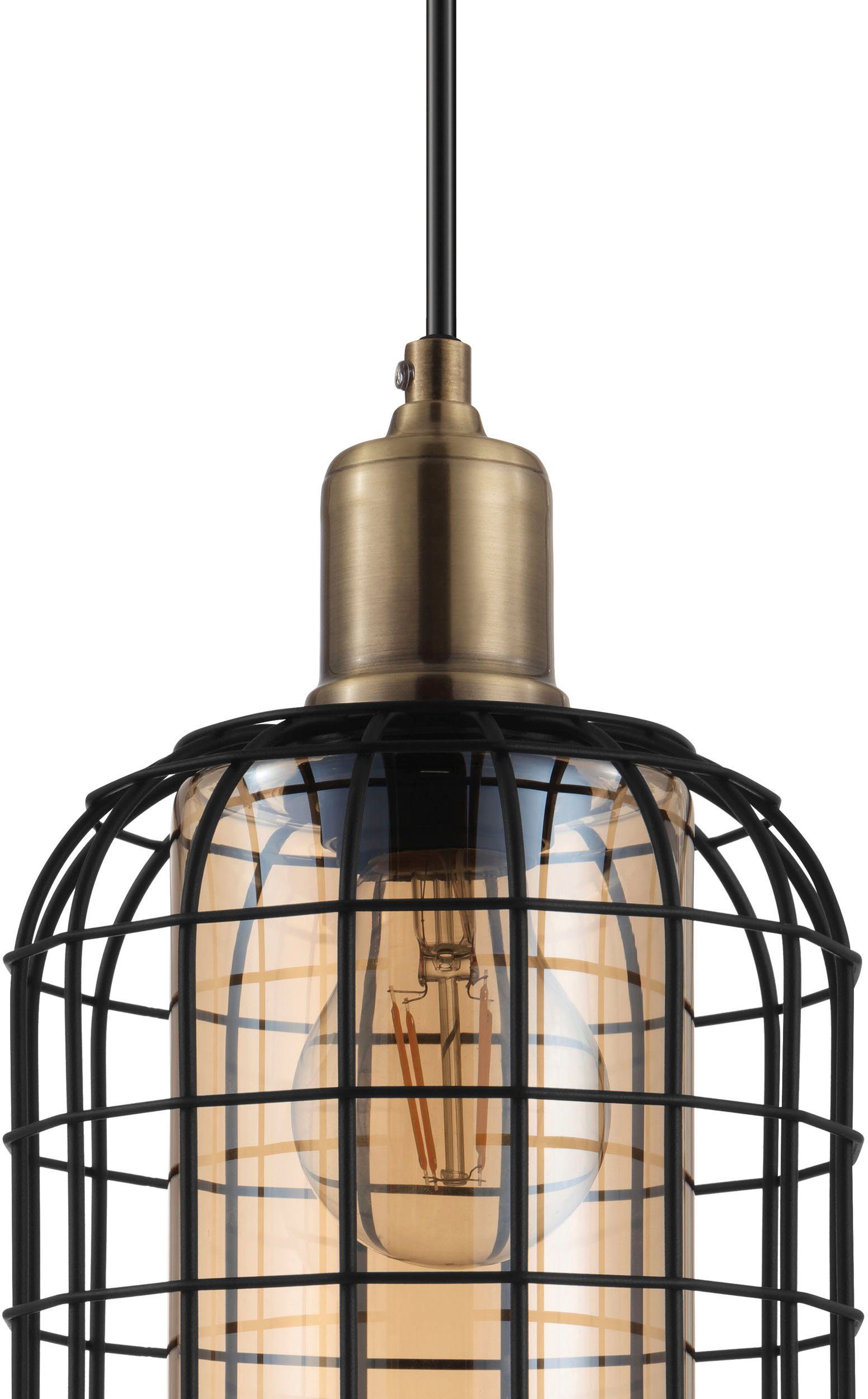 EGLO Hängeleuchte CHISLE Hängelampe, Vintage, Stahl und Glas, E27, Esszimmerlampe, Lampe, ohne Leuchtmittel, Leuchtmittel wechselbar, Hängeleuchte, L130 x B 16,50 x H110, schwarz, brüniert, 4X40W exkl.