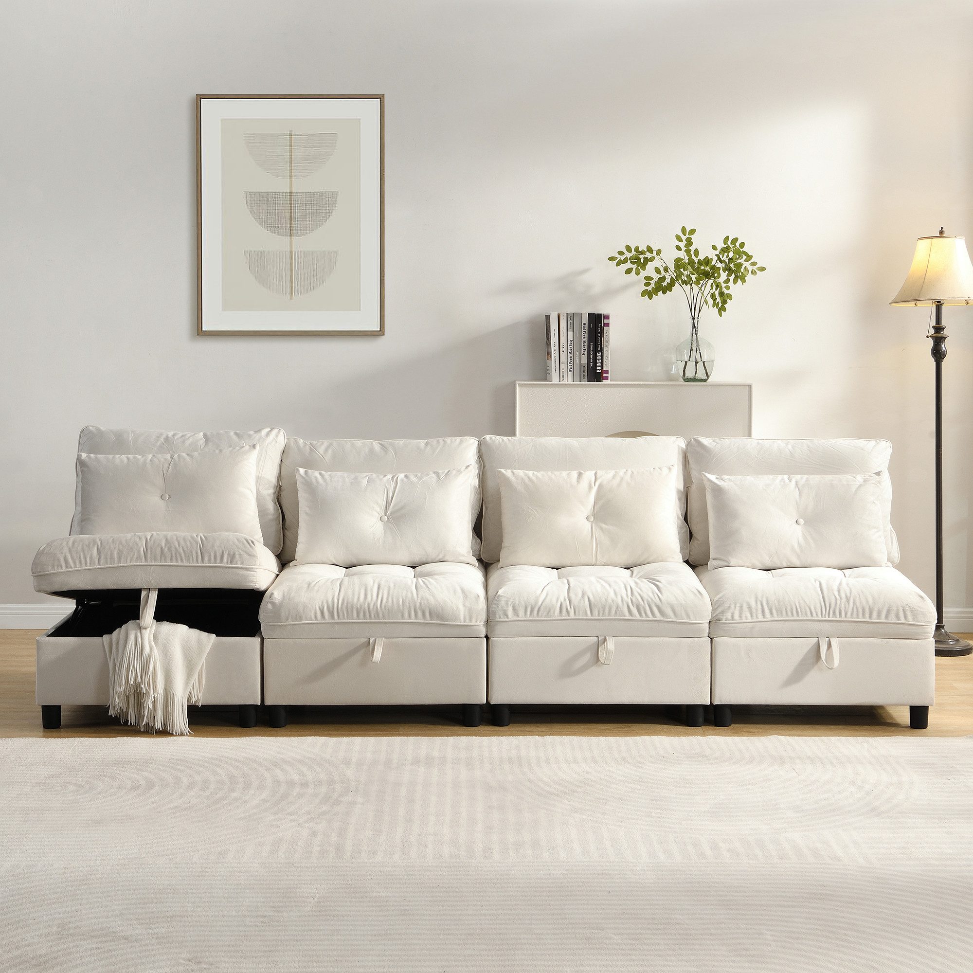 STILVORA Schlafsofa mit Kissen&Stauraum,Polstermöbel Sitzgruppe mit aus Chenille,Beige, Set, Frei kombinierbar