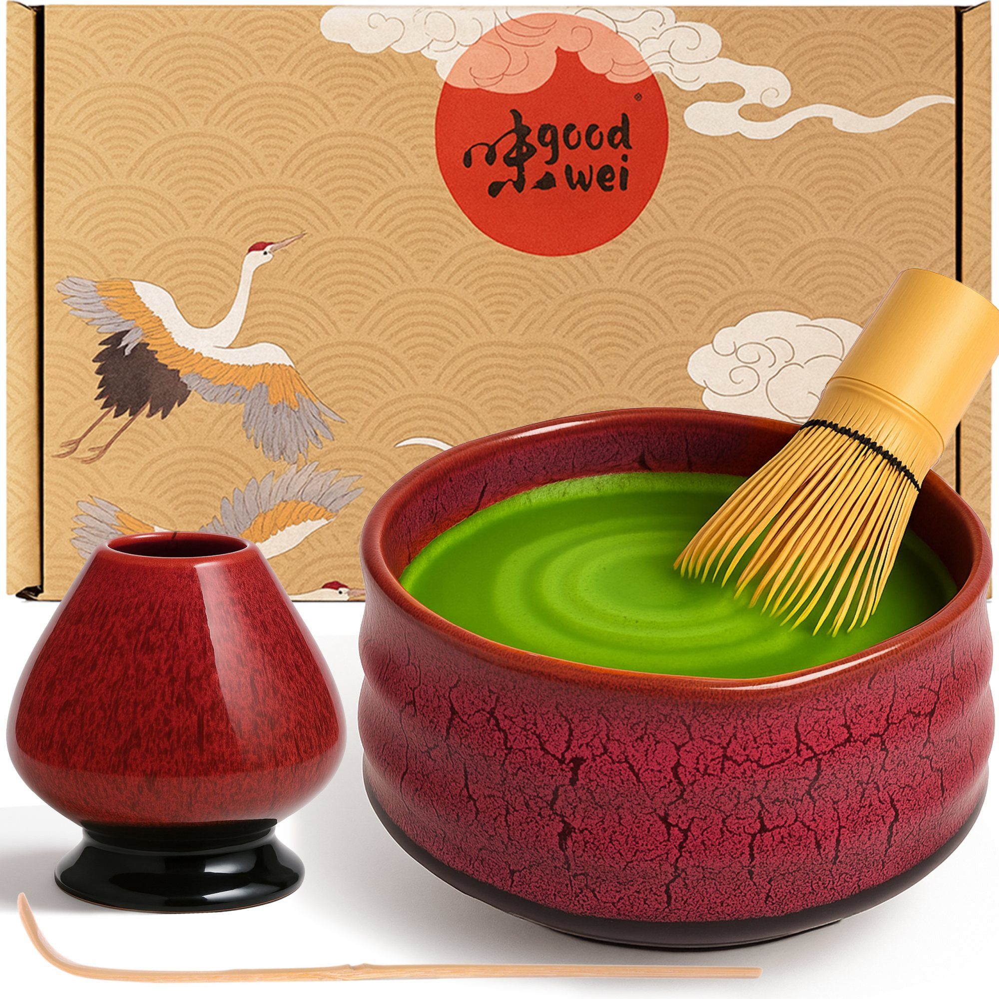 Goodwei Teeservice Matcha Teezeremonie Set "Yogan" mit Schale, Besen (120), Halter (4-tlg), 1 Personen, Keramik, handgearbeitet