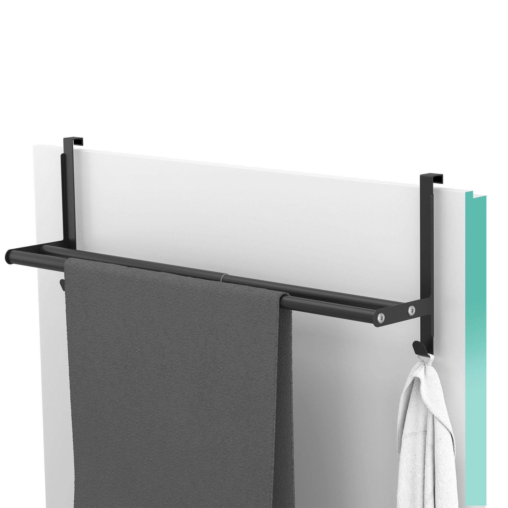 MDCASA Handtuchhalter Tür Edelstahl - bis 2 cm Türfalz - verstellbar von 43  bis 80 cm, Ausziehbar von 43 - 80 cm