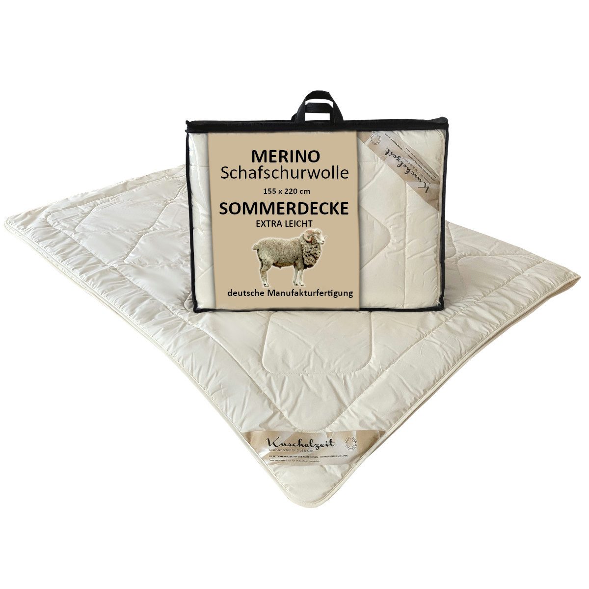 Meivita Naturhaarbettdecke Merino Schafschurwolle extra leichte Sommerdecke, Füllung: 100% Wolle, Bezug: 100% Baumwolle, Bettdecke Hergestellt in Deutschland