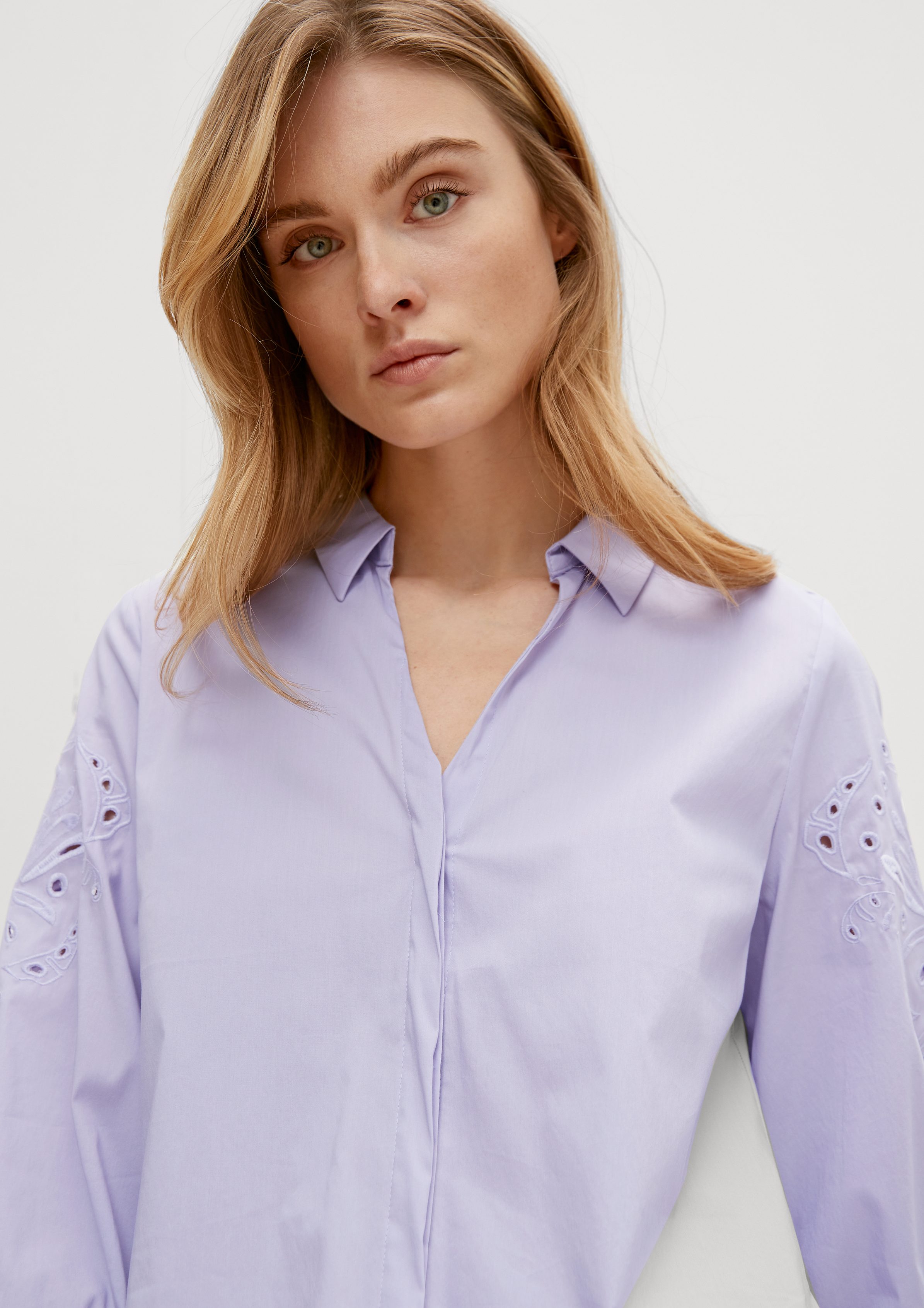 Broderie Anglaise Lochstickerei lilac mit 3/4-Arm-Shirt pale Comma Bluse