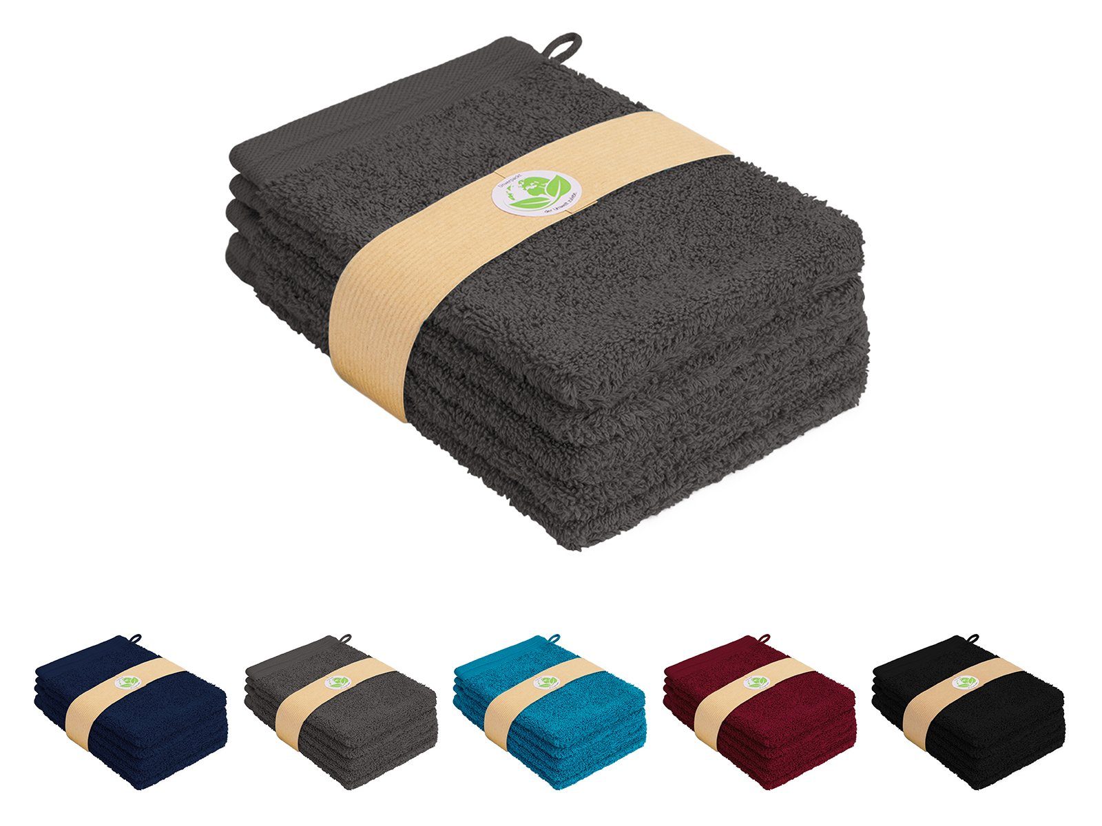 Rapp Badaustattung Waschhandschuh Rapp 5er Waschhandschuh-Set in Uni Farben 100% Baumwolle - anthrazit, (Set, 5-St), ca. 16x21 cm Walkfrottee Waschlappen in Uni Farben 100% Baumwolle