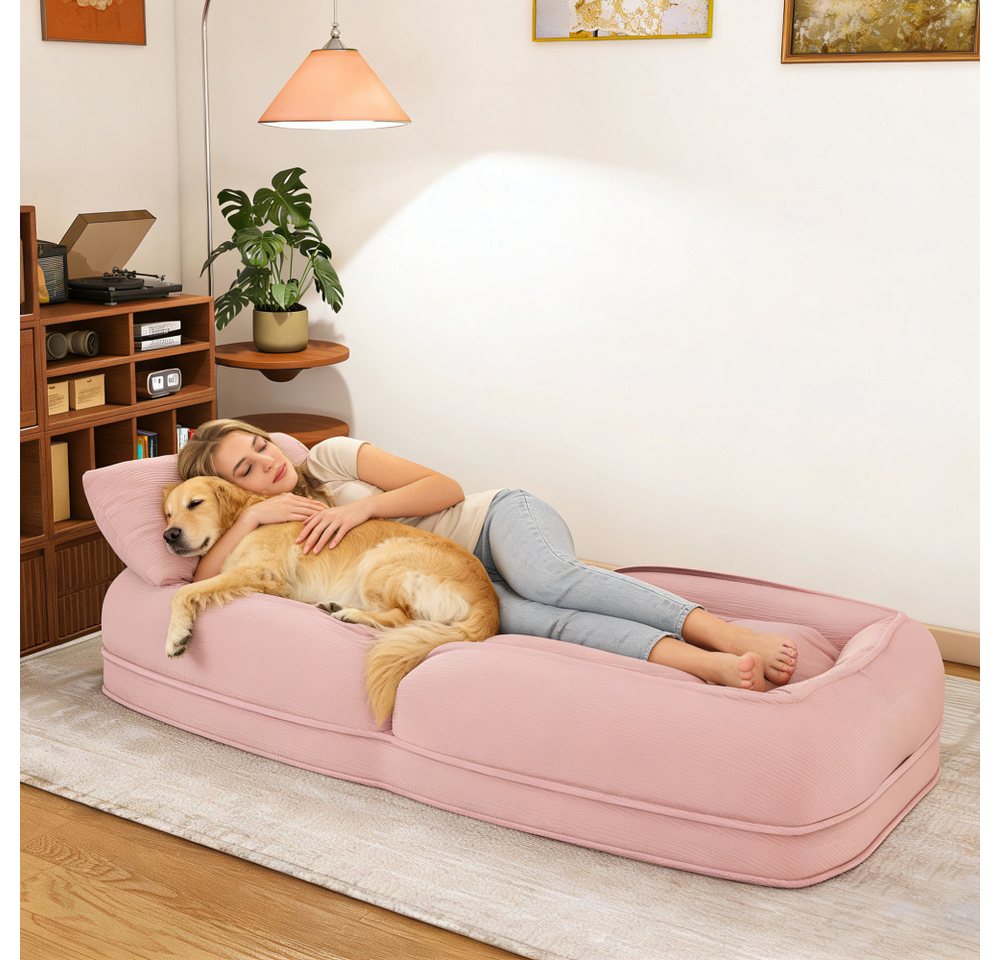 BBG Klappbett Klappbares Sofabett für Erwachsene, 5-fach verstellbare Relaxliege mit 2 Kissen, bequeme Bodenliege aus Cordstoff