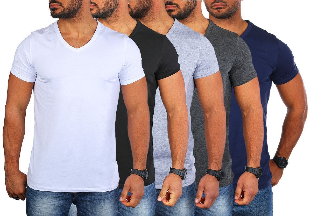 CARISMA T-Shirt Herren Uni Basic tief-breit geschnittener V-Ausschnitt v-neck 4644 V-Ausschnitt unifarben kurzarm slim fit